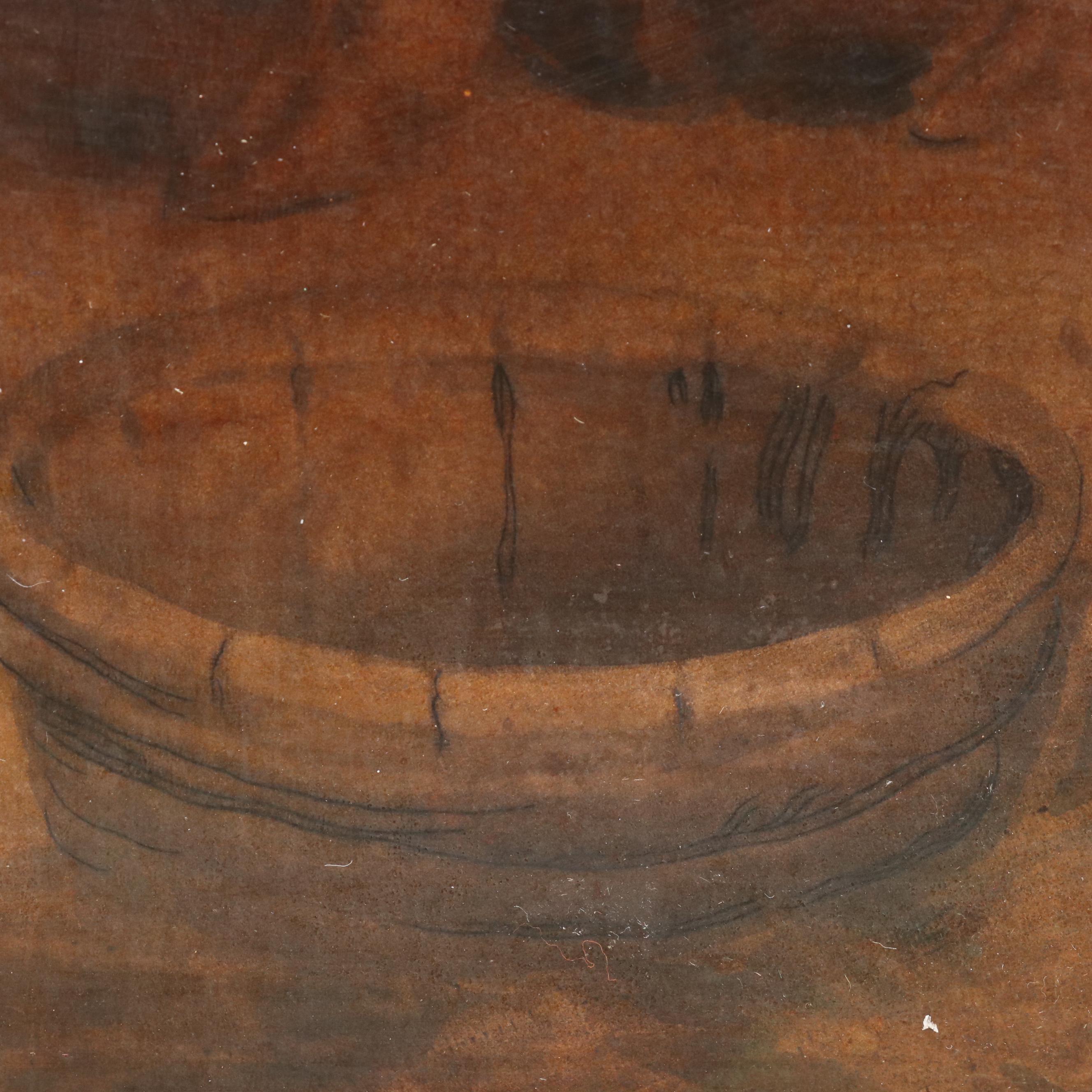 In the Manner of George Morland Hand-Embellished Intaglio Print of Barn Interior