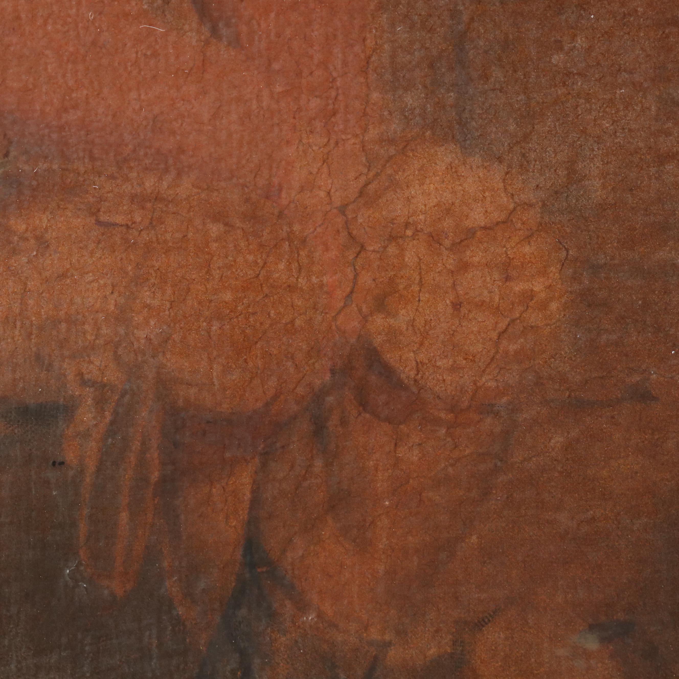 In the Manner of George Morland Hand-Embellished Intaglio Print of Barn Interior