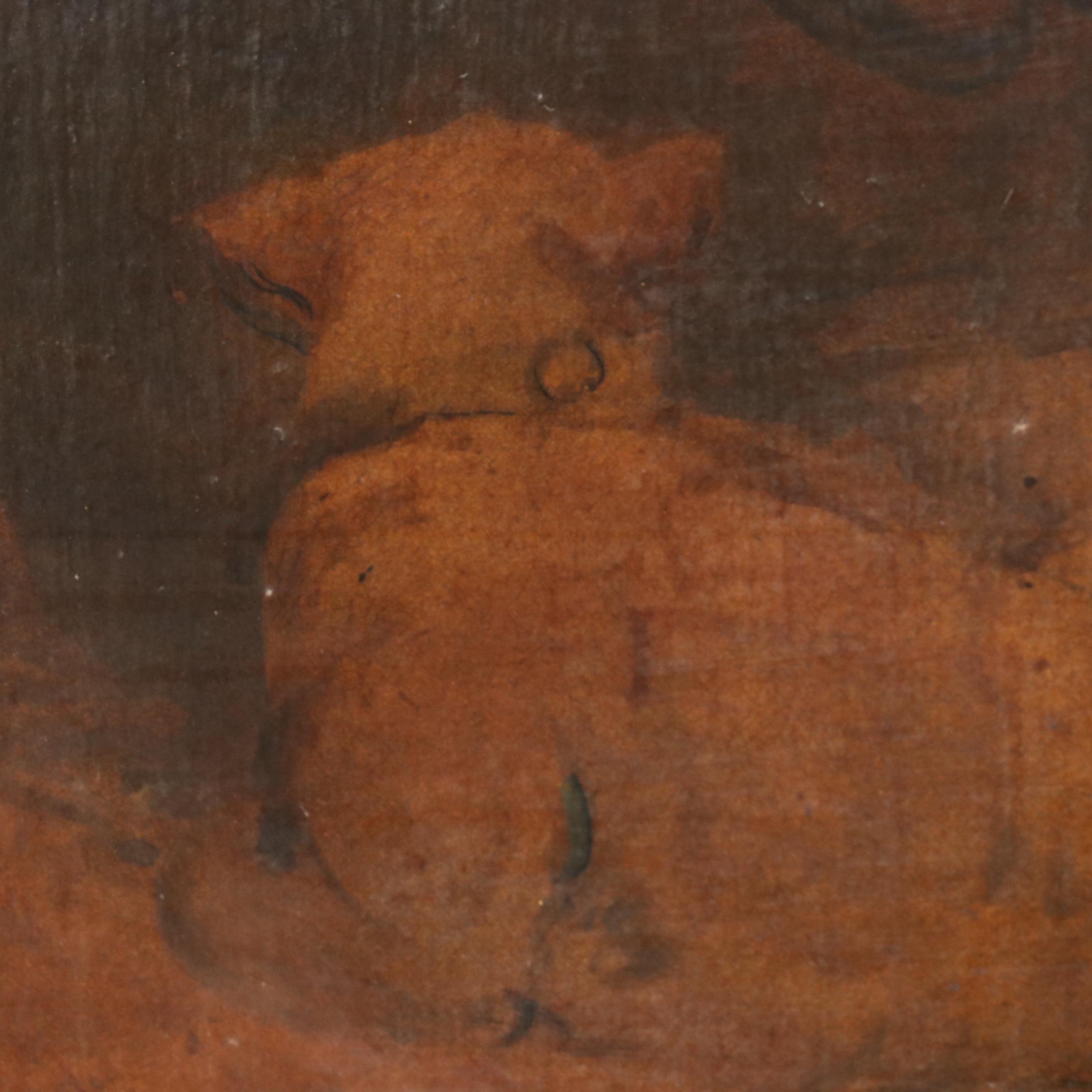 In the Manner of George Morland Hand-Embellished Intaglio Print of Barn Interior