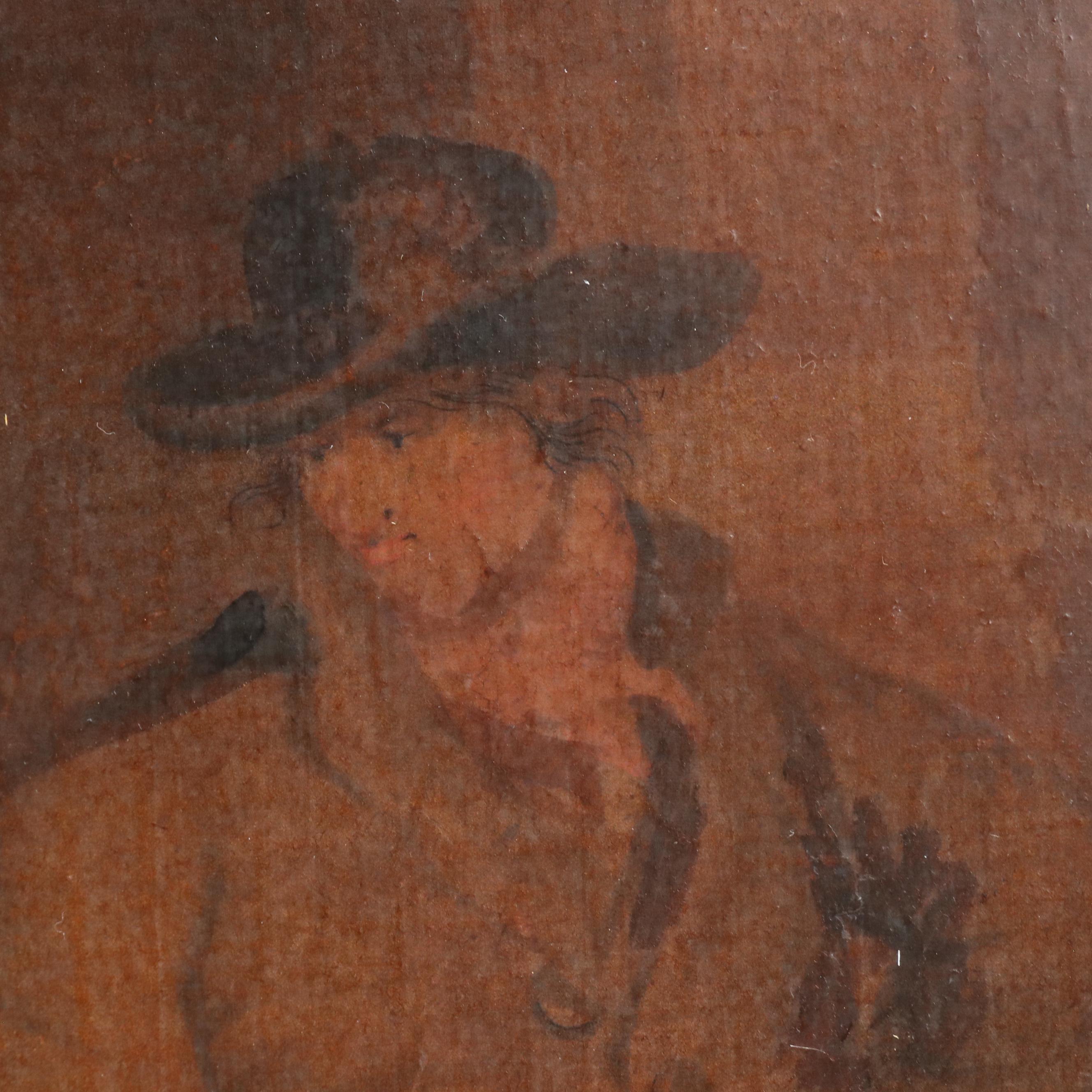 In the Manner of George Morland Hand-Embellished Intaglio Print of Barn Interior