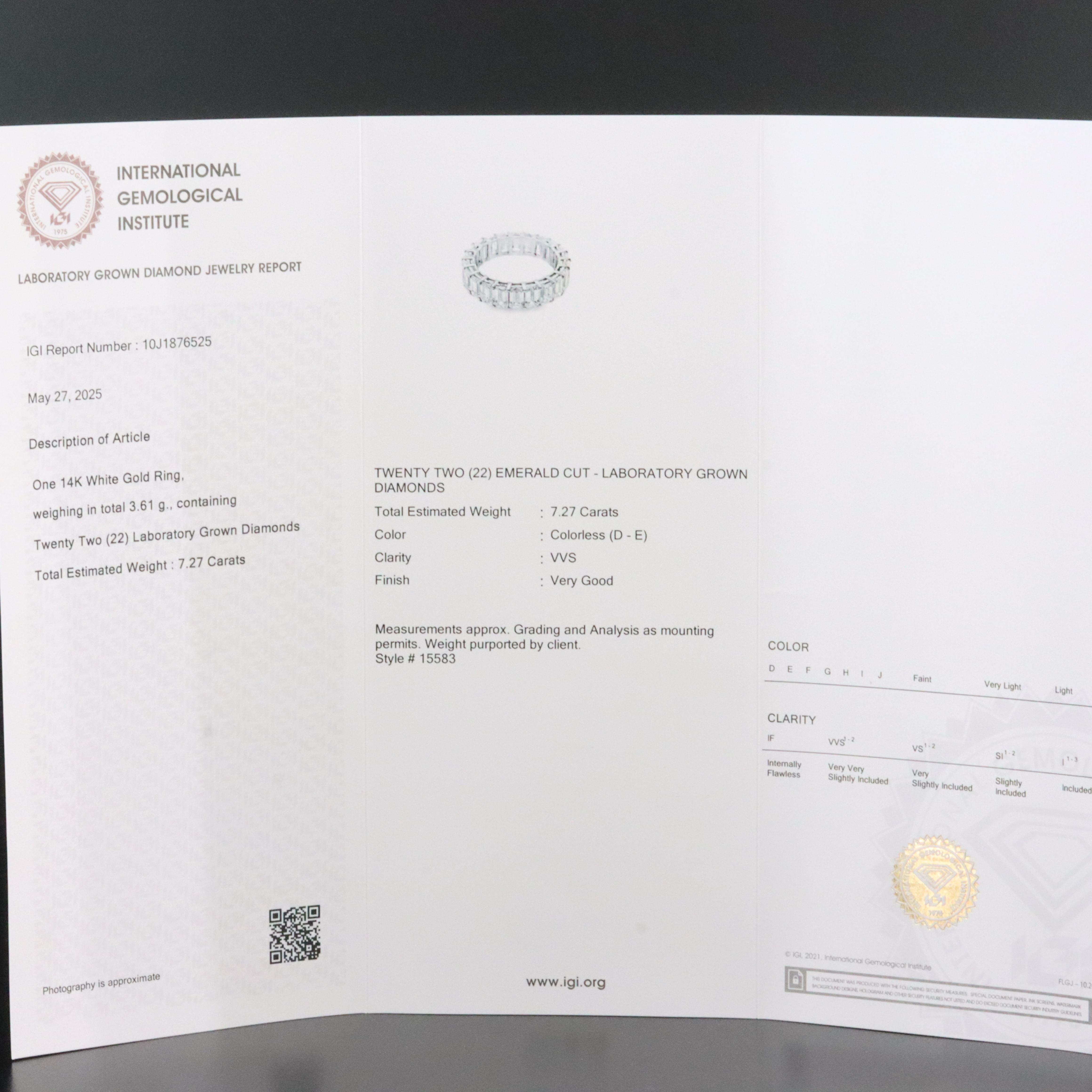 14K 7.27 CTW Lab Grown Diamond Eternity Band with IGI Report