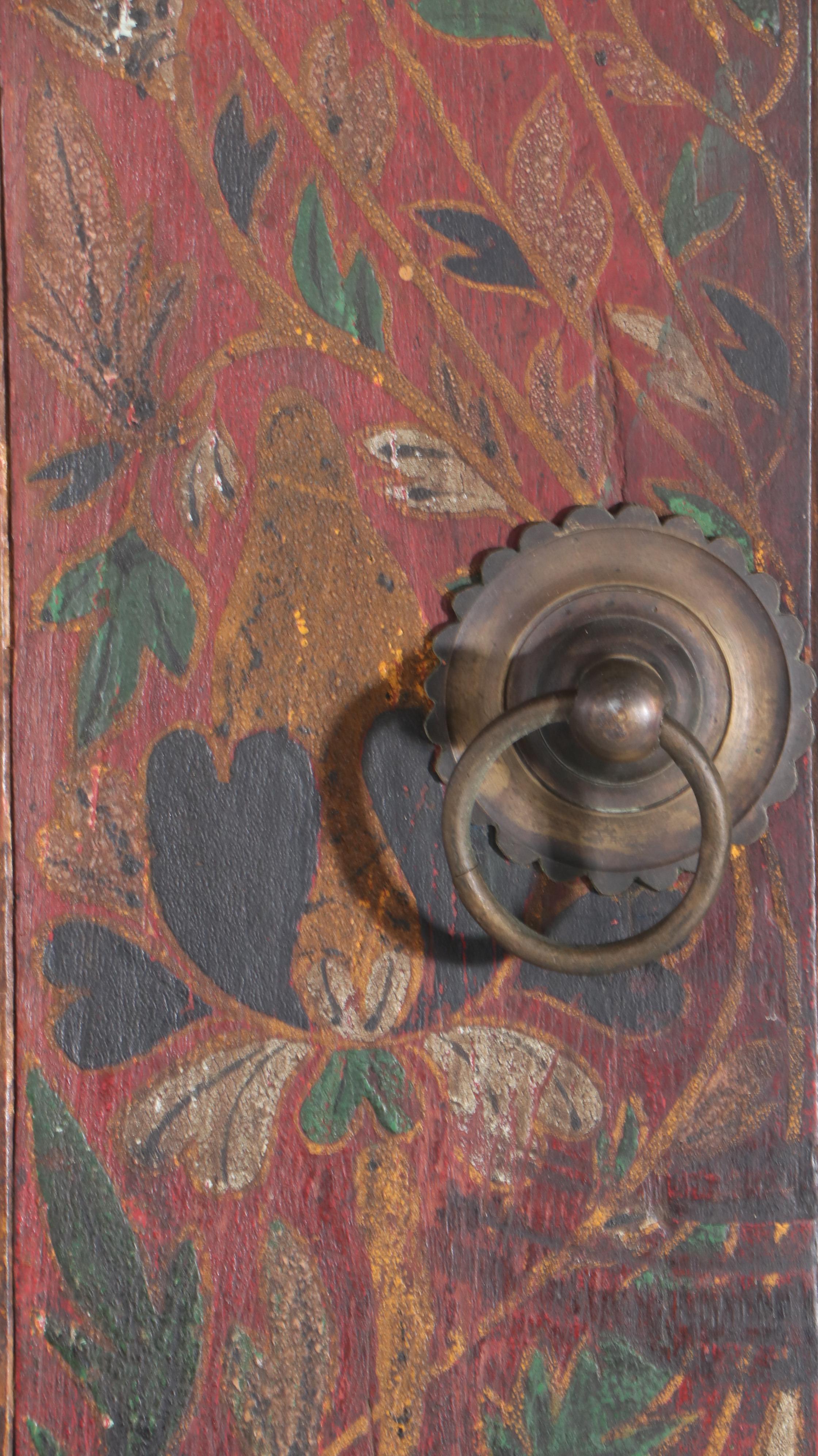 Architectural Salvage Hand-Painted Wooden Door Arch Panel with Pair of Doors