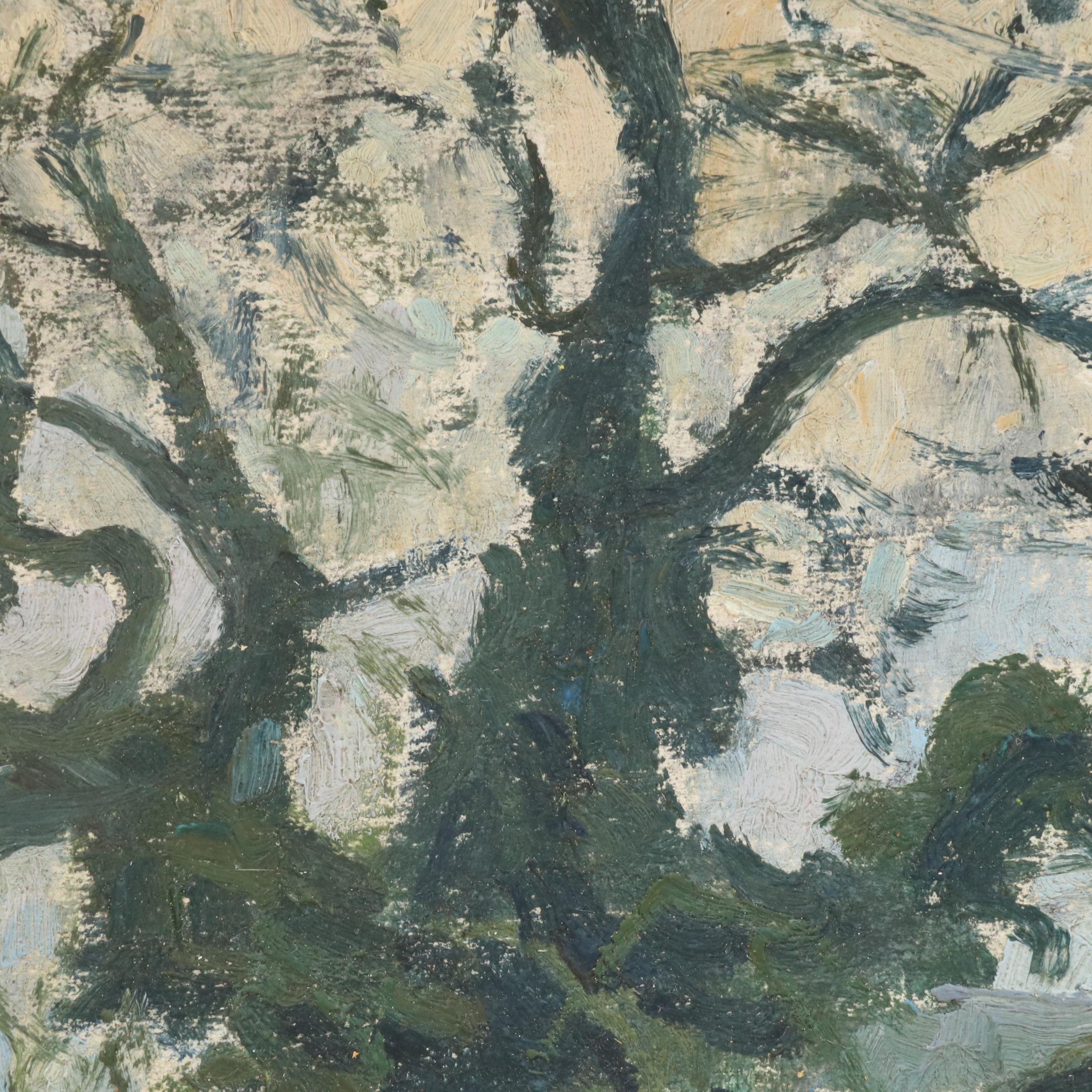 Marcel Delaunay Impressionist Landscape Oil Painting with Church, Early 20th C.