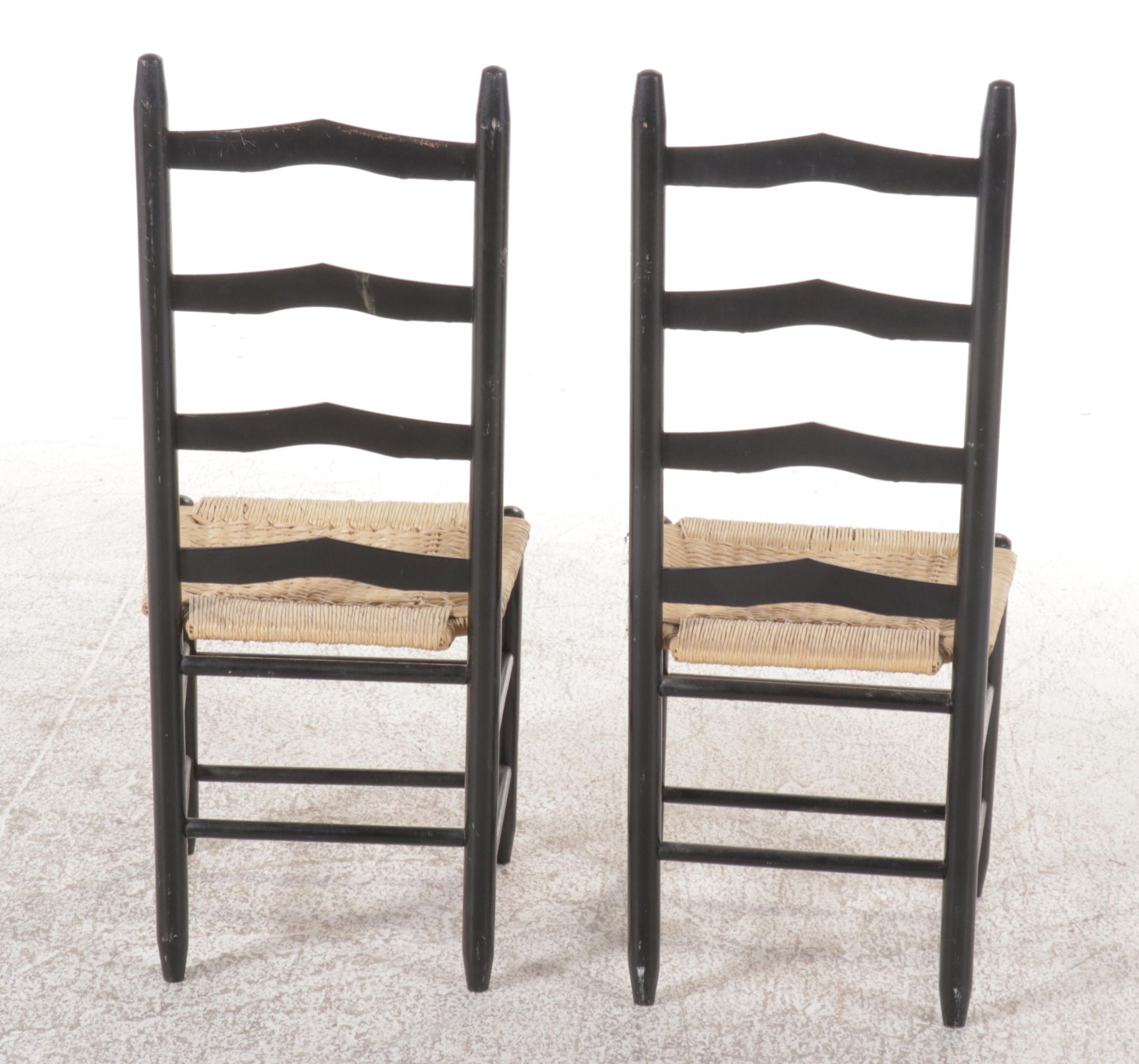 Pair of Ladderback Side Chairs with Woven Seats