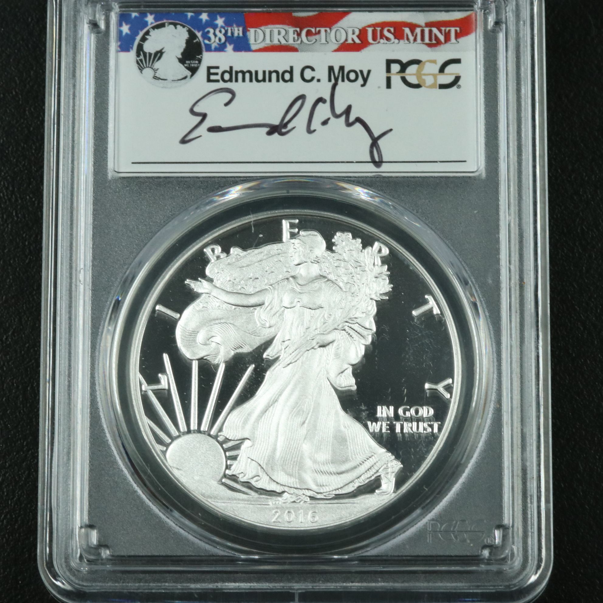 PCGS Graded PR70 DCAM 2016-W $1 Silver Eagle (Moy Signed)