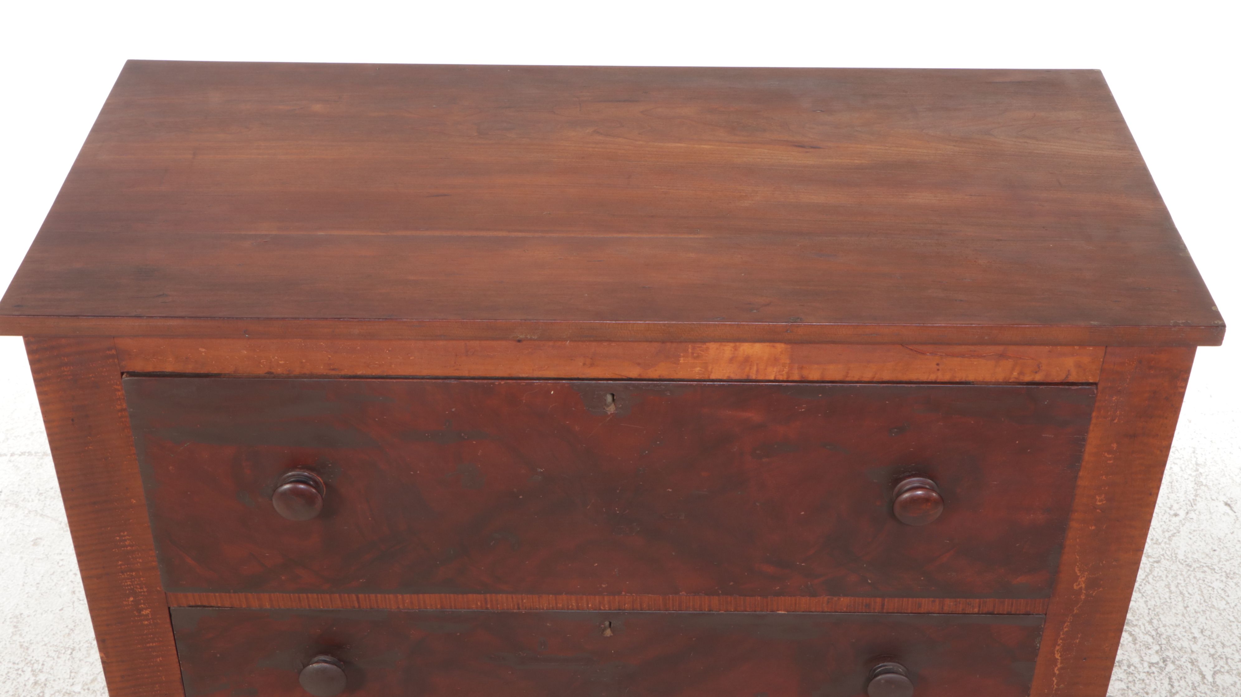 American Colonial Style Curly Maple and Cherry Four-Drawer Chest, 19th Century