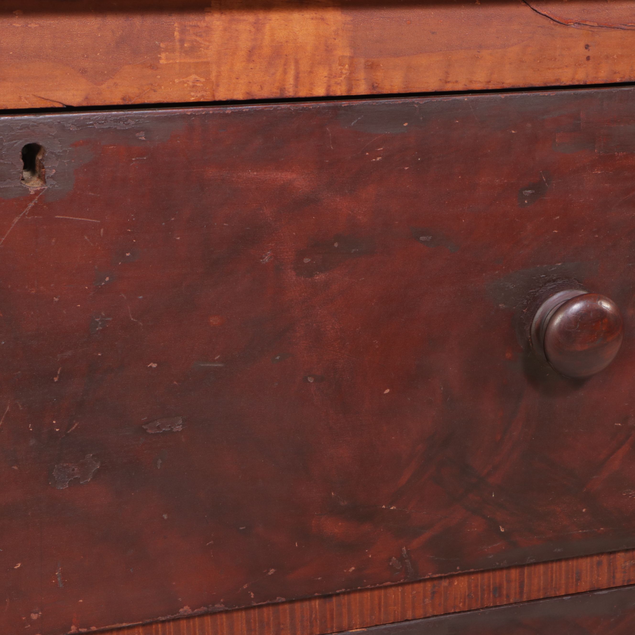 American Colonial Style Curly Maple and Cherry Four-Drawer Chest, 19th Century
