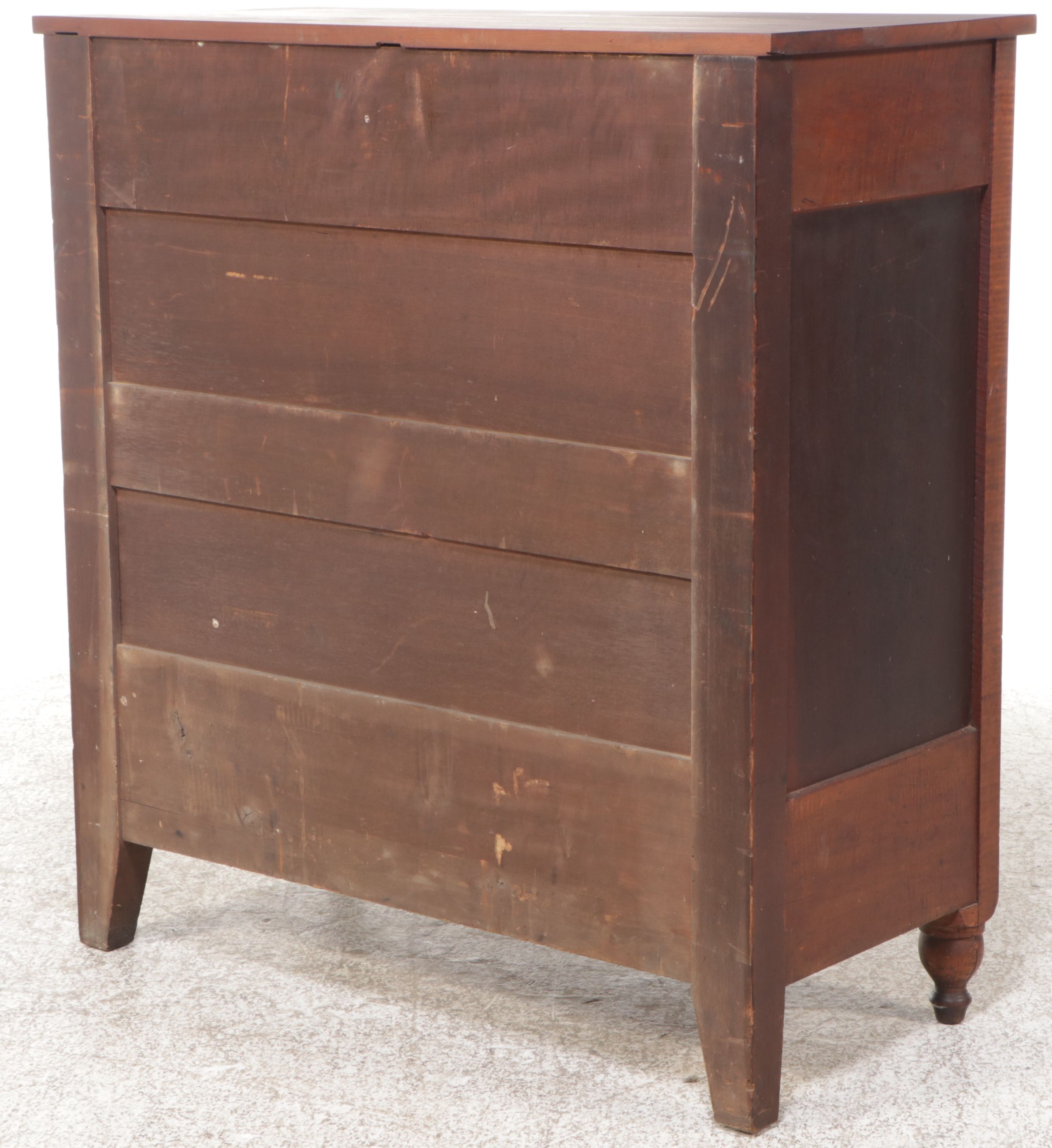 American Colonial Style Curly Maple and Cherry Four-Drawer Chest, 19th Century
