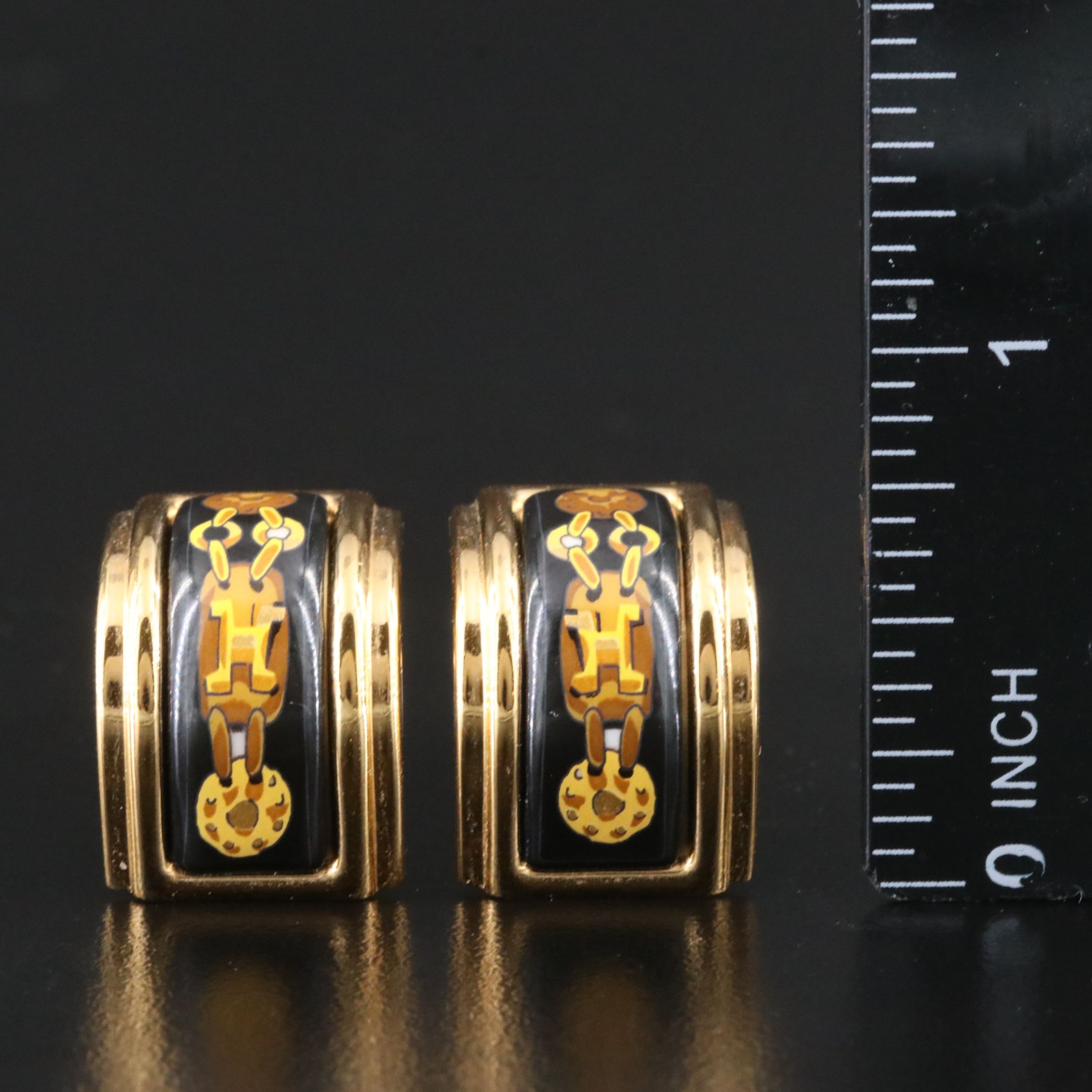 Hermès Chain Motif Enamel Clip Earrings