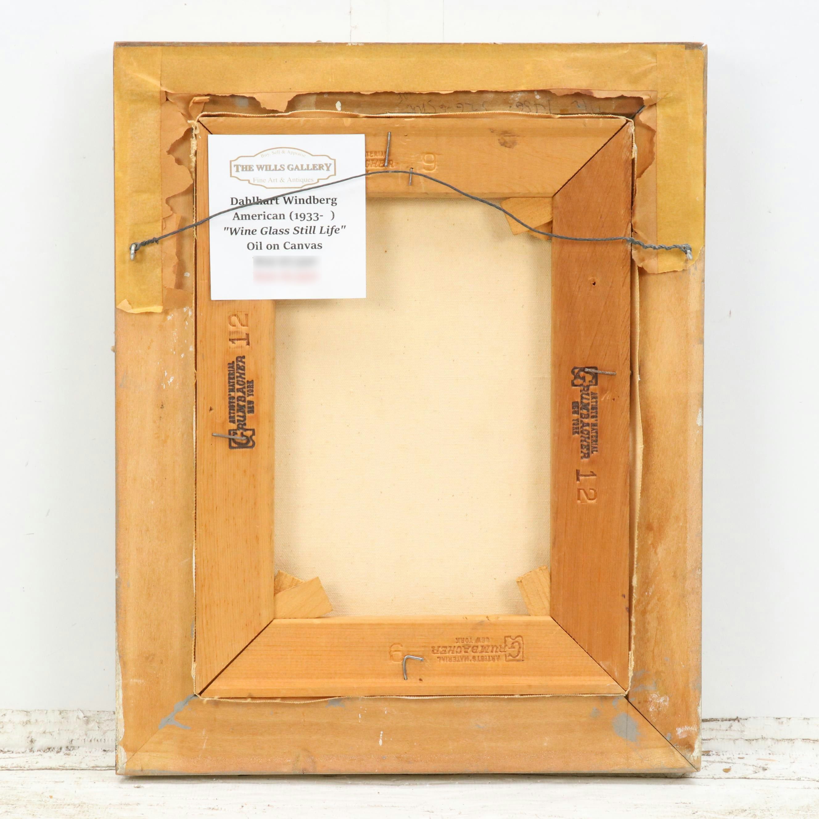 Dahlhart Windberg Oil Painting "Wine Glass Still Life," Late 20th C.