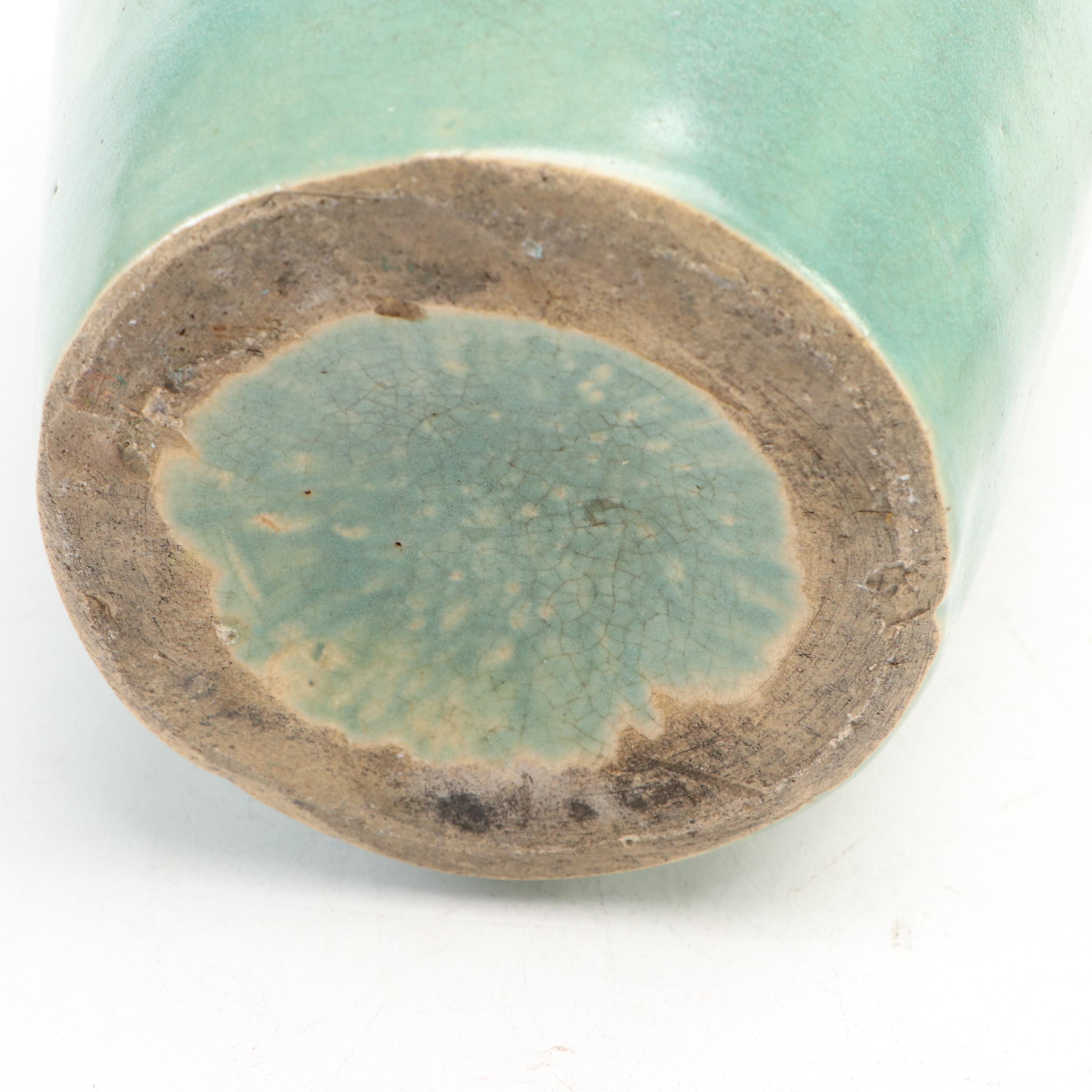 Vintage  Art Pottery Vases with Artificial Plants