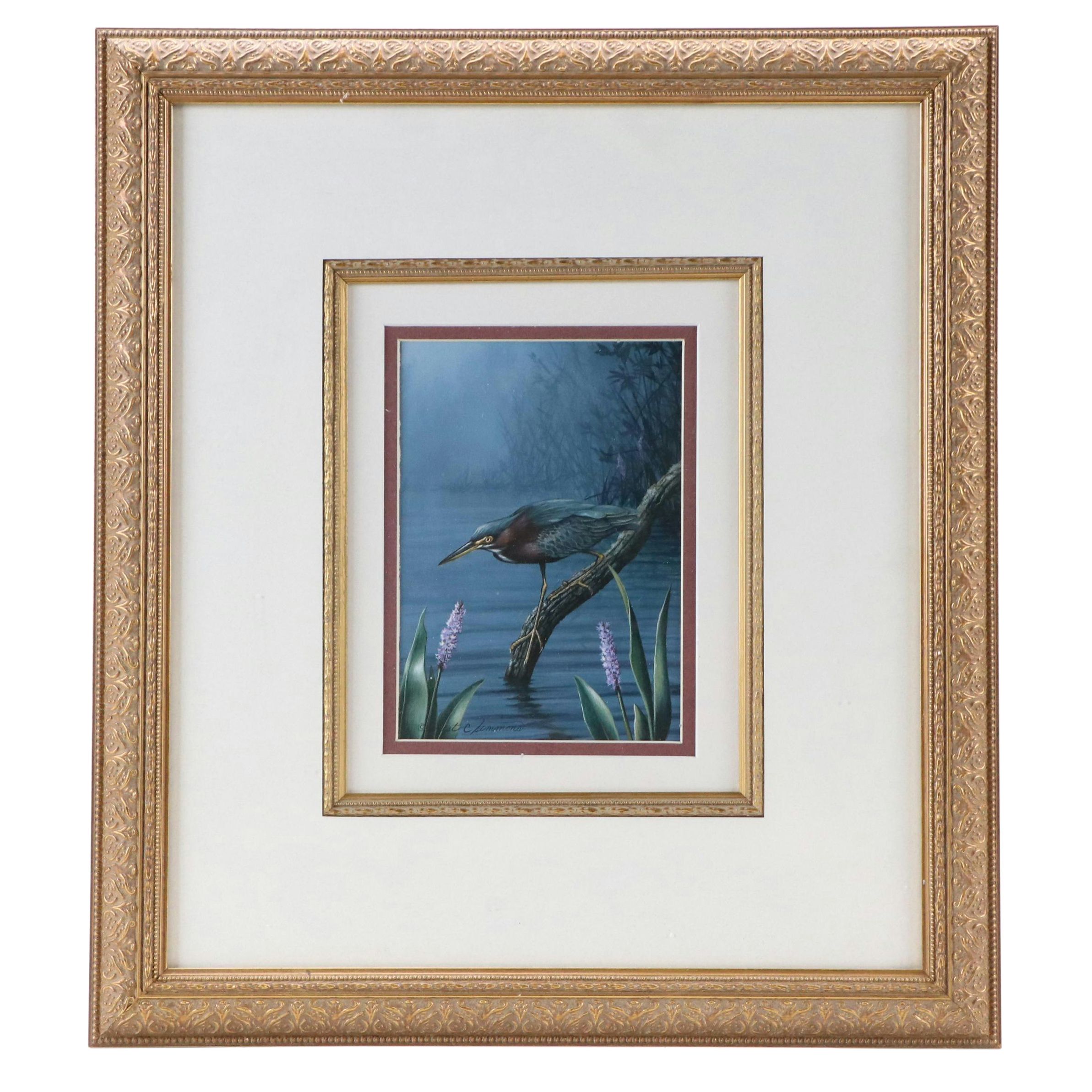 Ernest C. Simmons Acrylic Painting of Green Heron