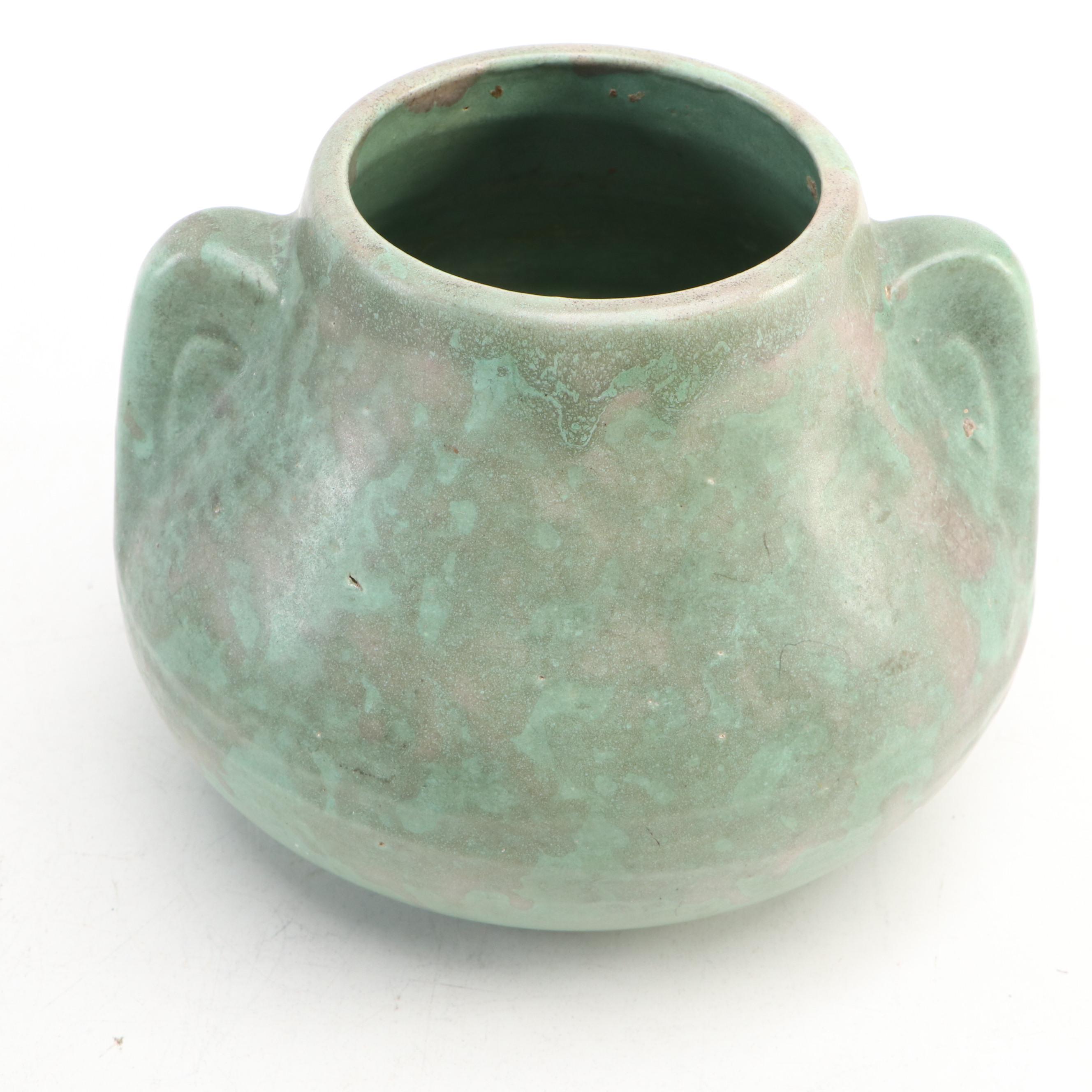 Vintage  Art Pottery Vases with Artificial Plants