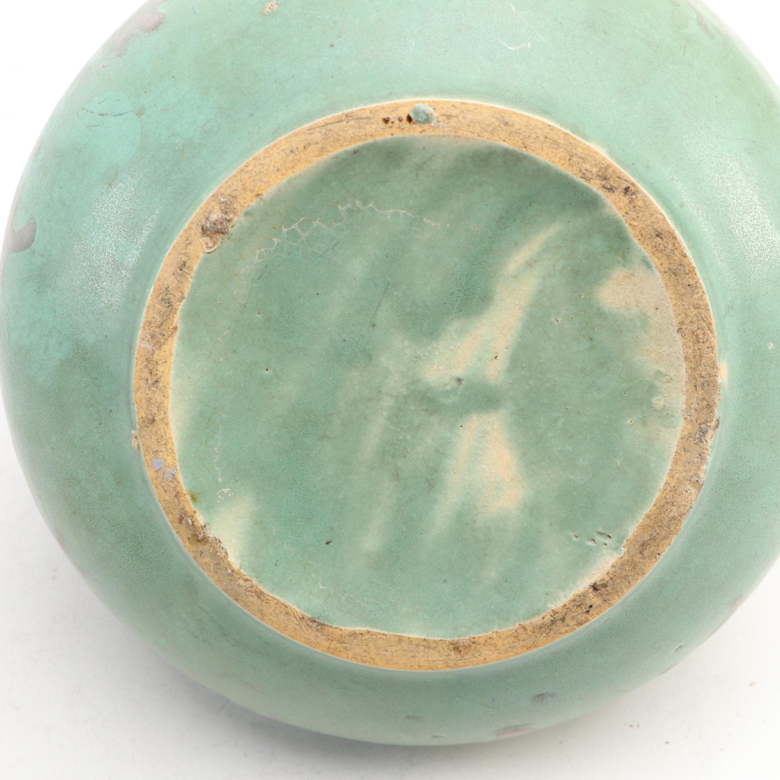 Vintage  Art Pottery Vases with Artificial Plants