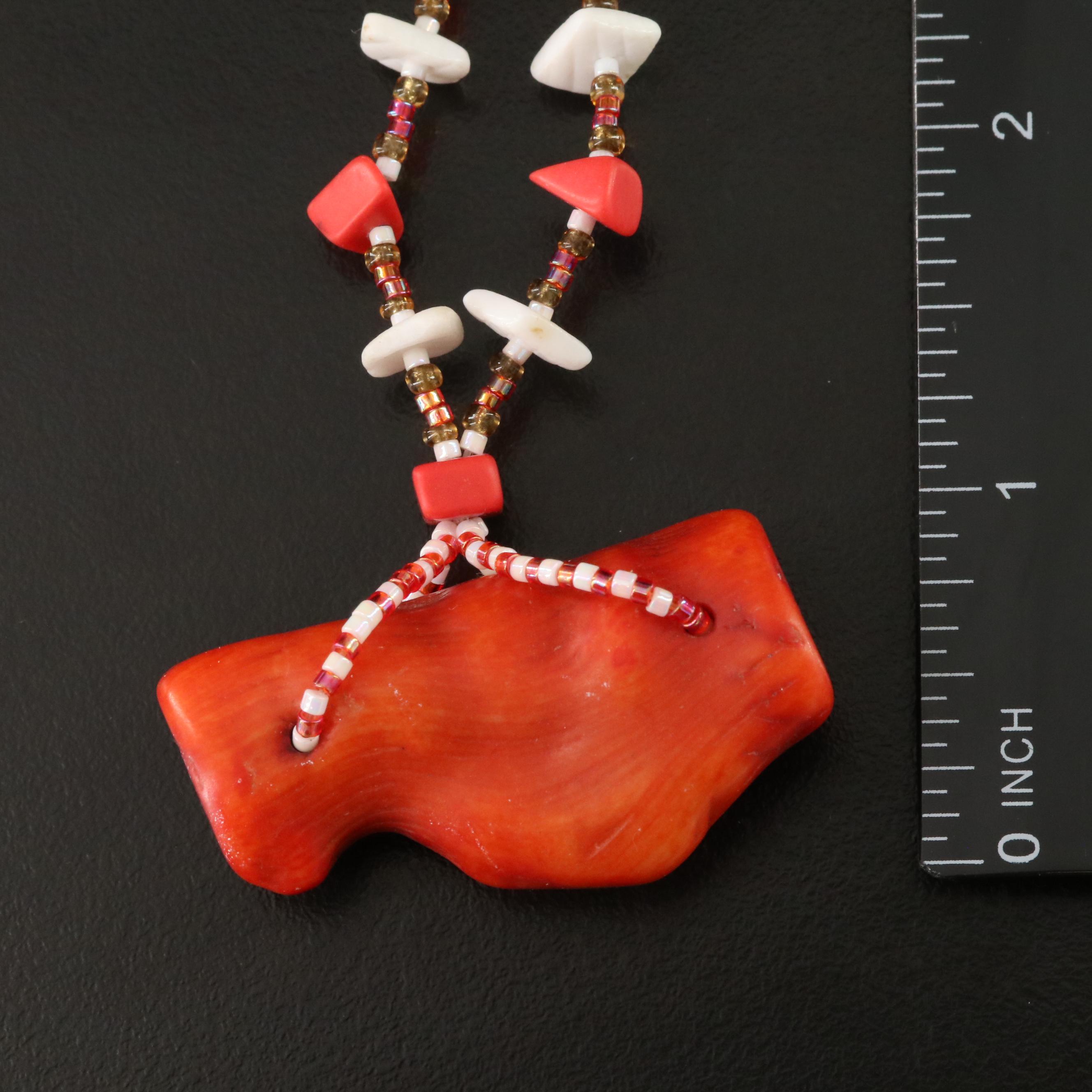 Coral Necklace Trio with Shell and Glass