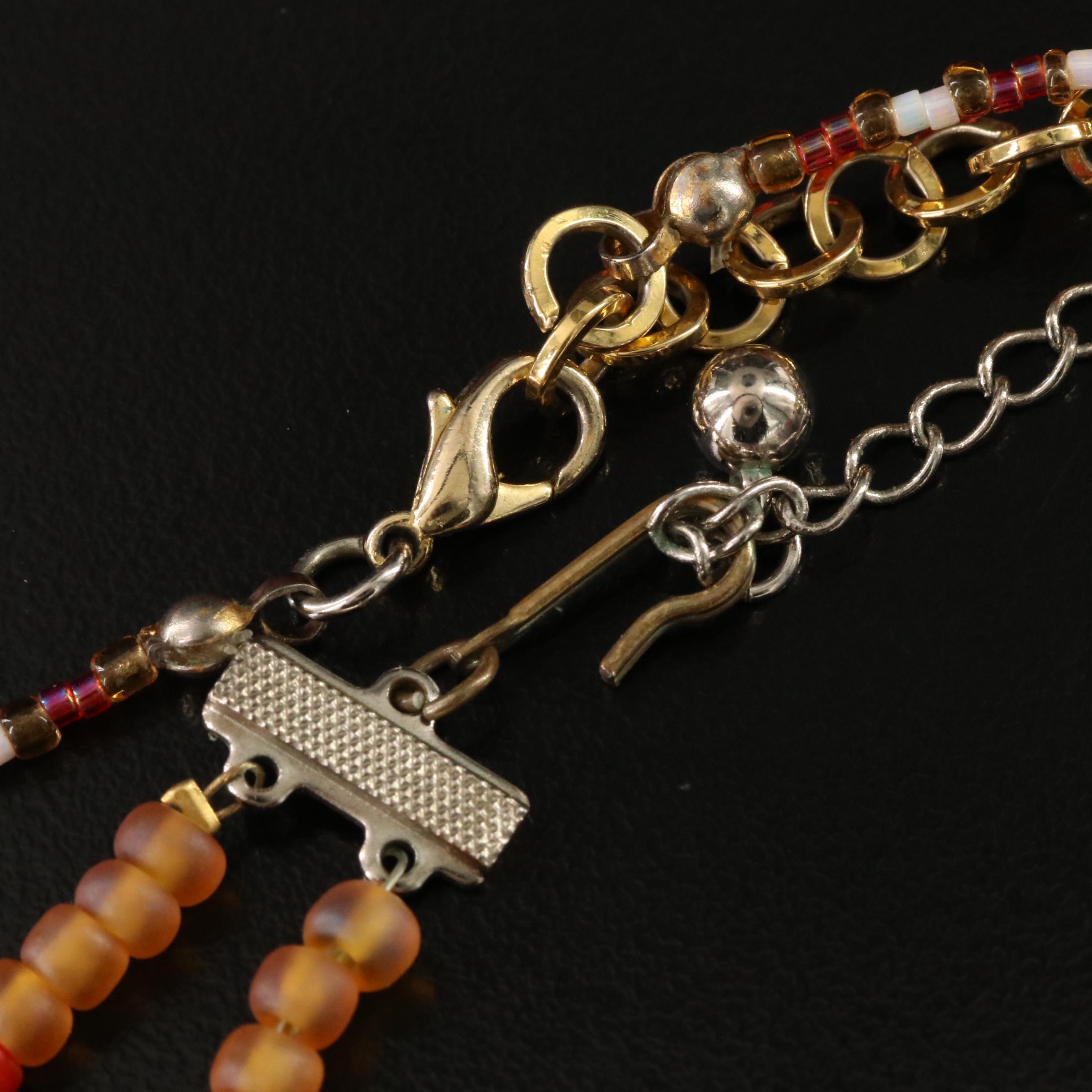 Coral Necklace Trio with Shell and Glass