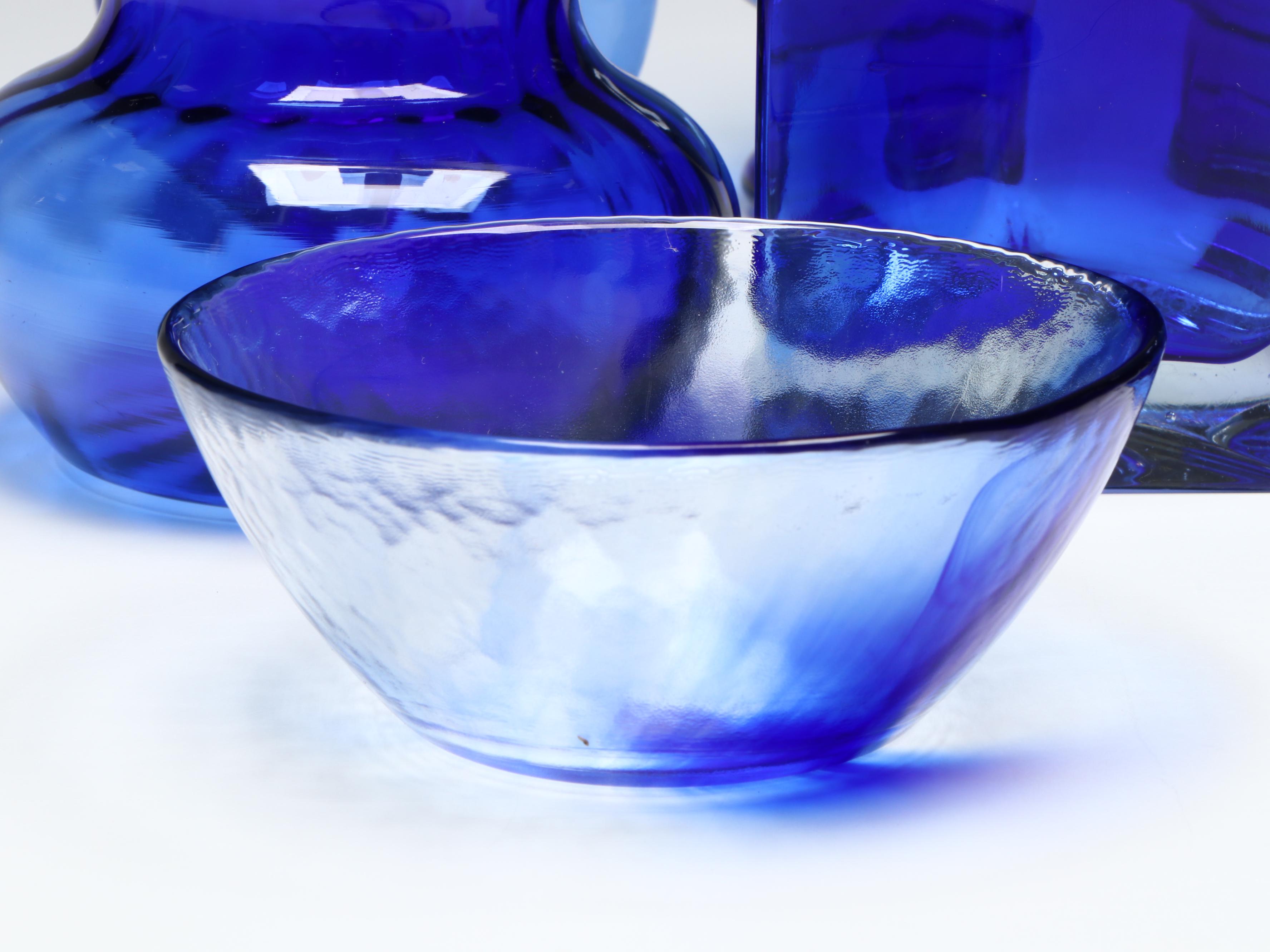 Floral Silver Plate and Cobalt Blue Glass Tray with Vases and More Tableware