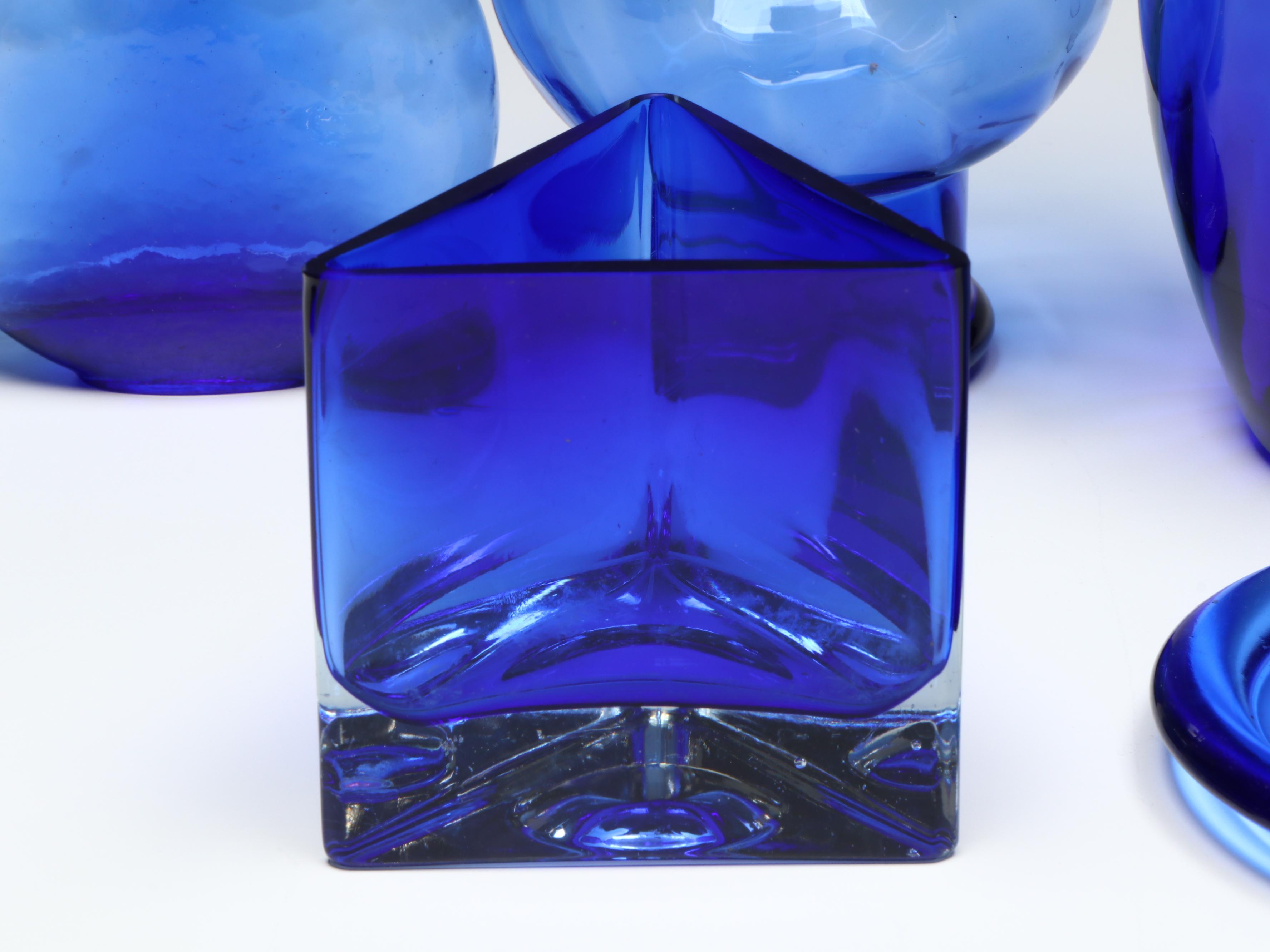 Floral Silver Plate and Cobalt Blue Glass Tray with Vases and More Tableware