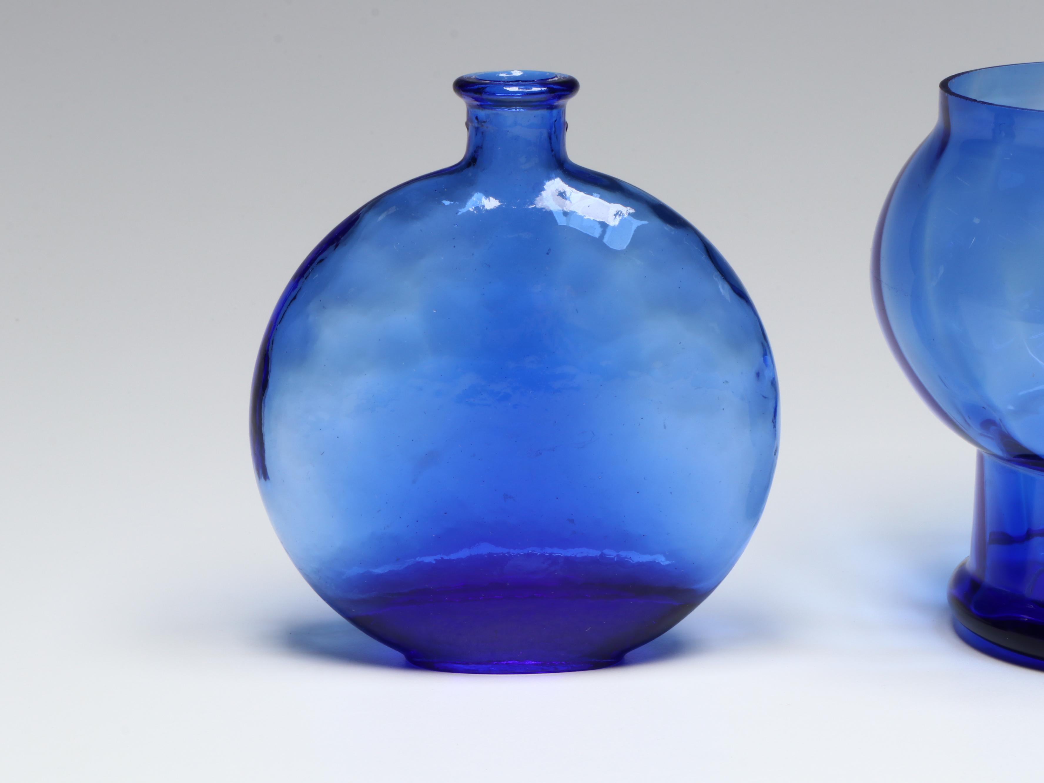 Floral Silver Plate and Cobalt Blue Glass Tray with Vases and More Tableware