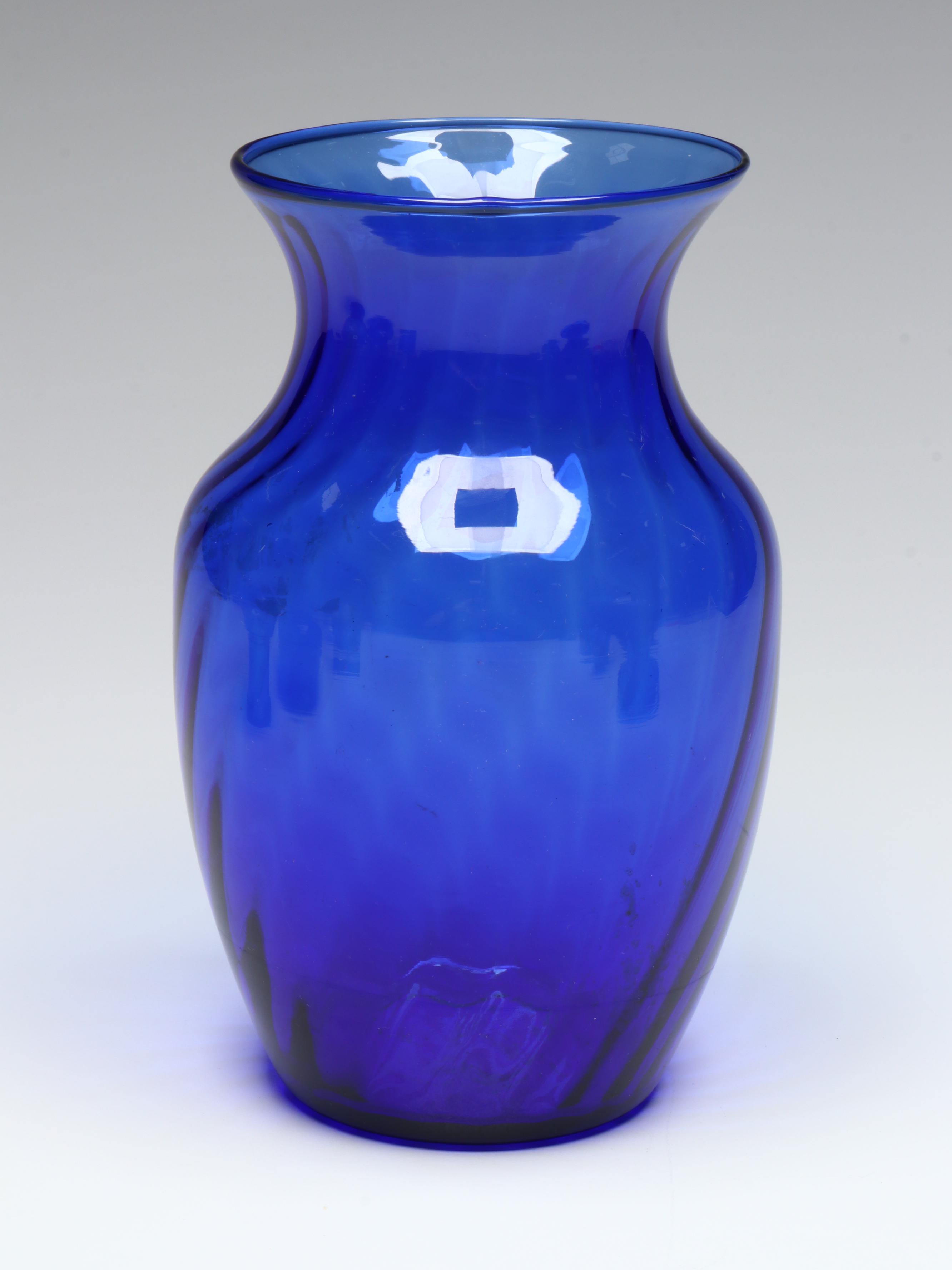 Floral Silver Plate and Cobalt Blue Glass Tray with Vases and More Tableware