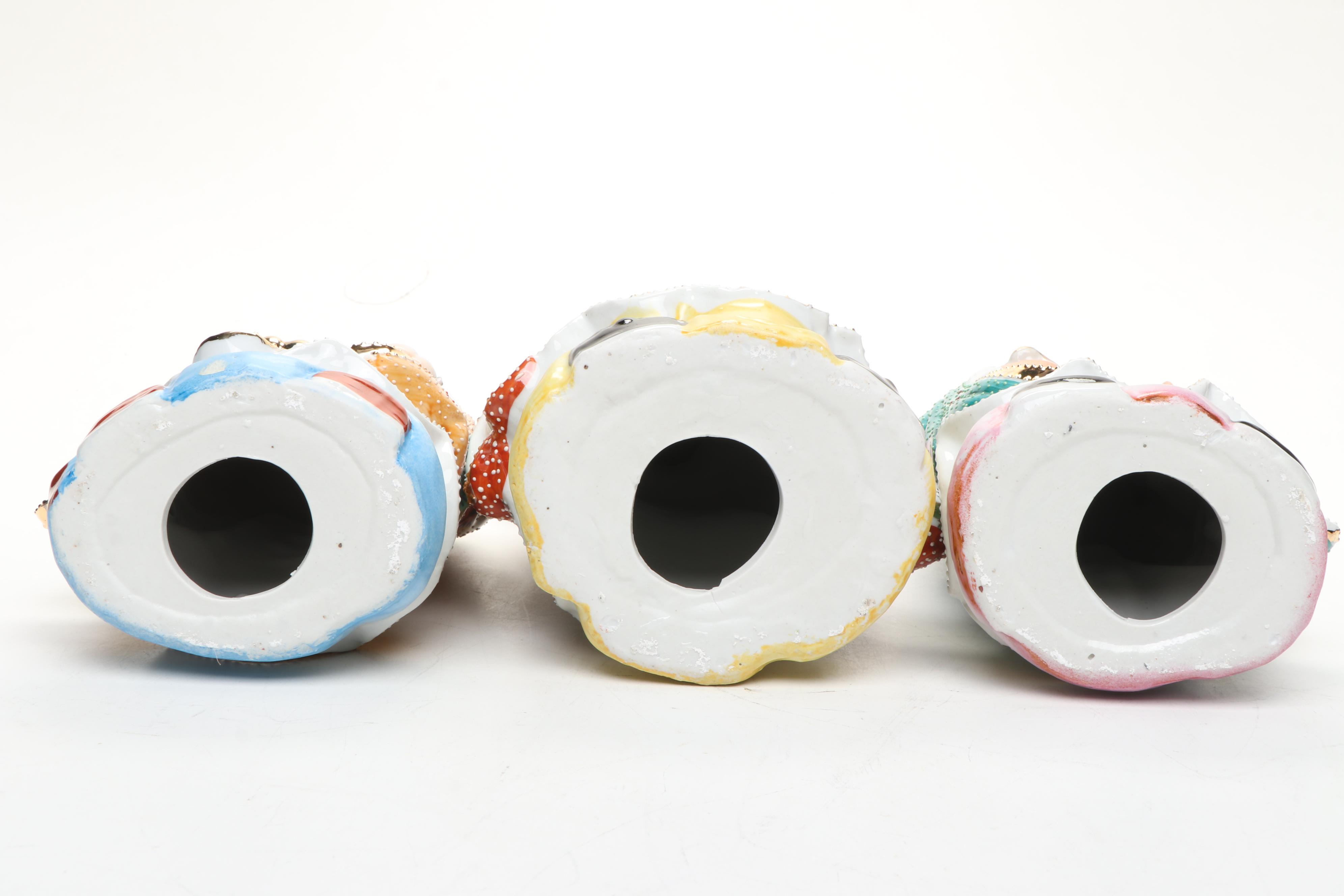 Chinese Hand-Painted Gilt Porcelain Sanxing Deities with Raised Slip Decoration