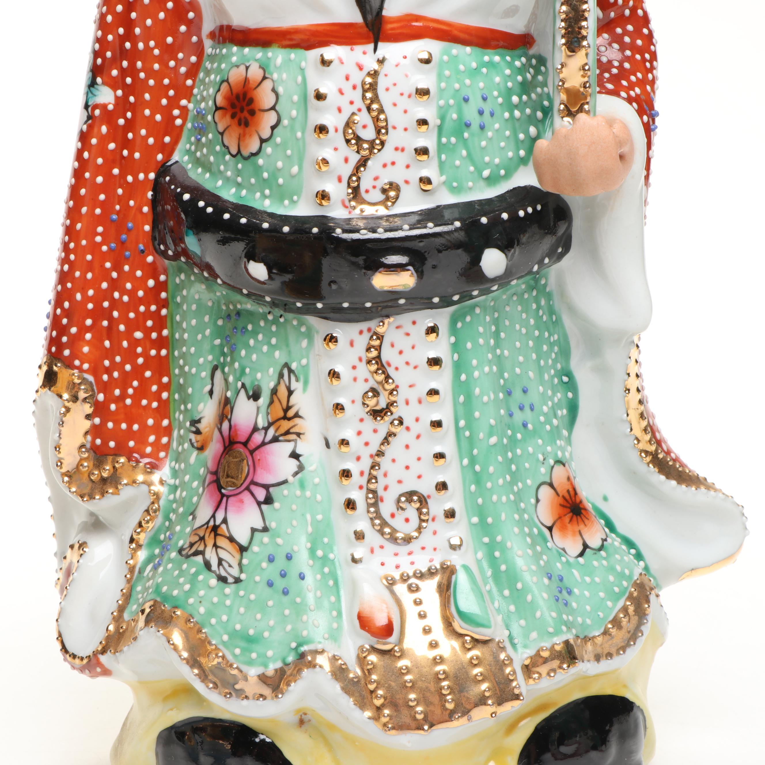 Chinese Hand-Painted Gilt Porcelain Sanxing Deities with Raised Slip Decoration