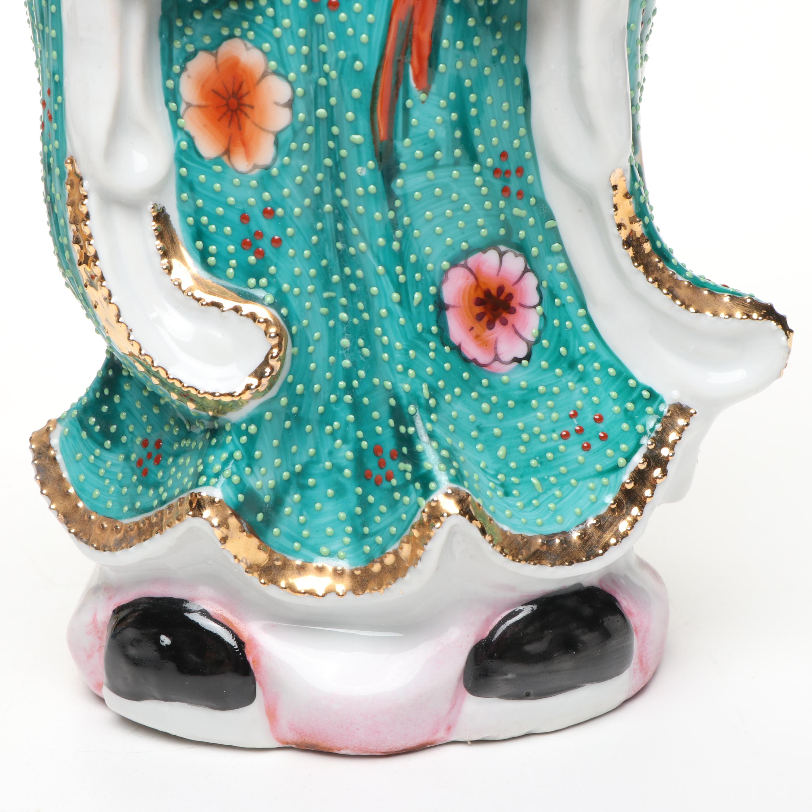 Chinese Hand-Painted Gilt Porcelain Sanxing Deities with Raised Slip Decoration