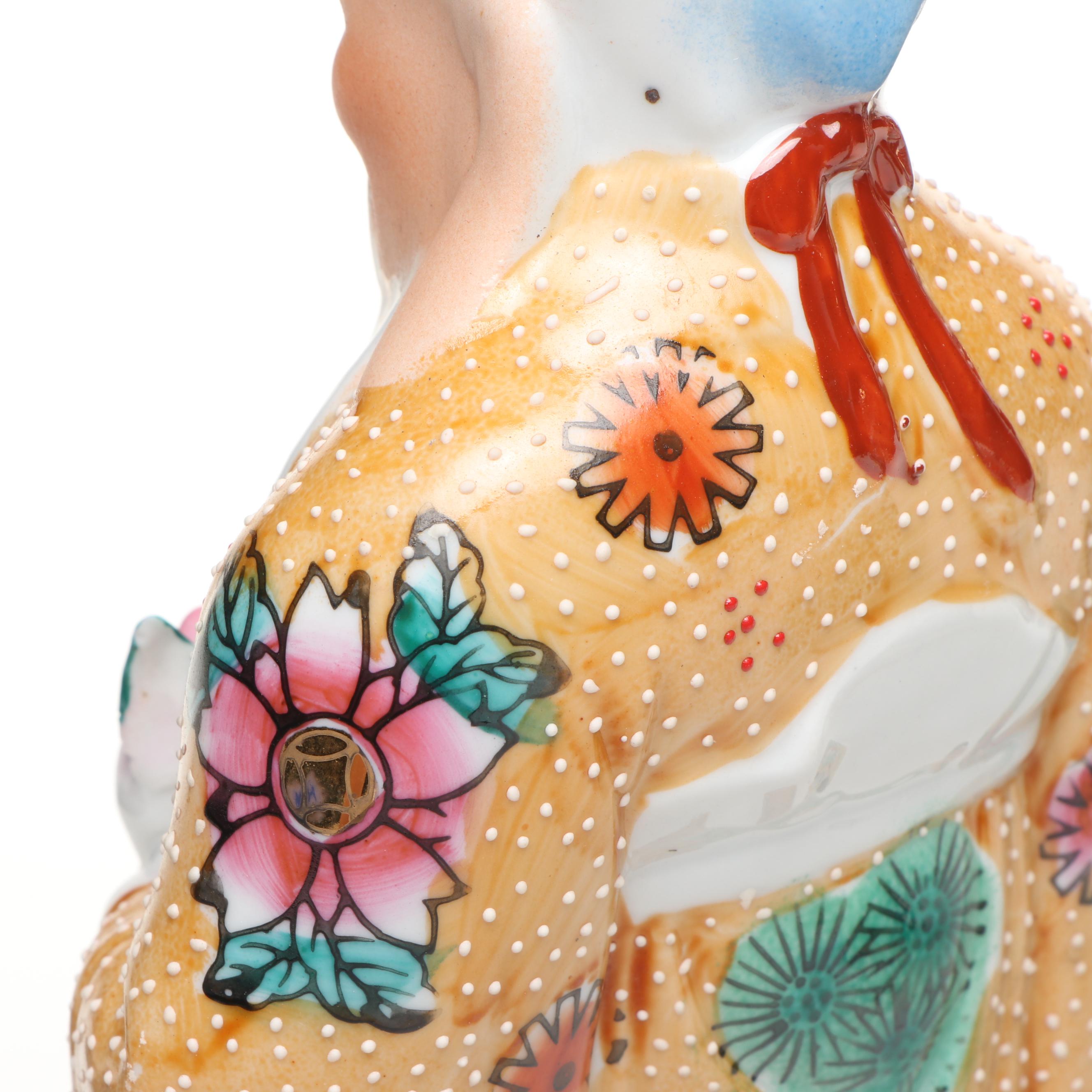 Chinese Hand-Painted Gilt Porcelain Sanxing Deities with Raised Slip Decoration