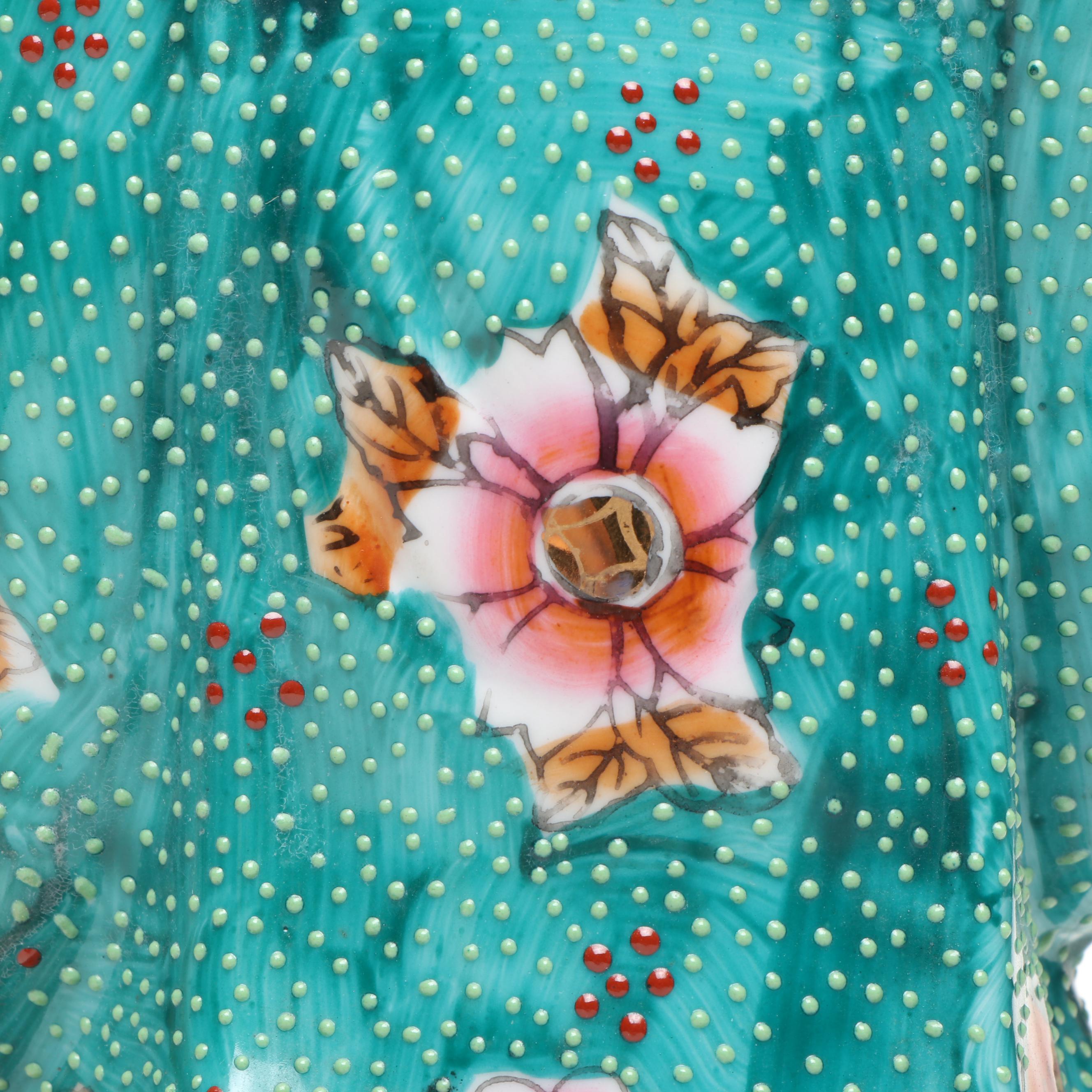 Chinese Hand-Painted Gilt Porcelain Sanxing Deities with Raised Slip Decoration