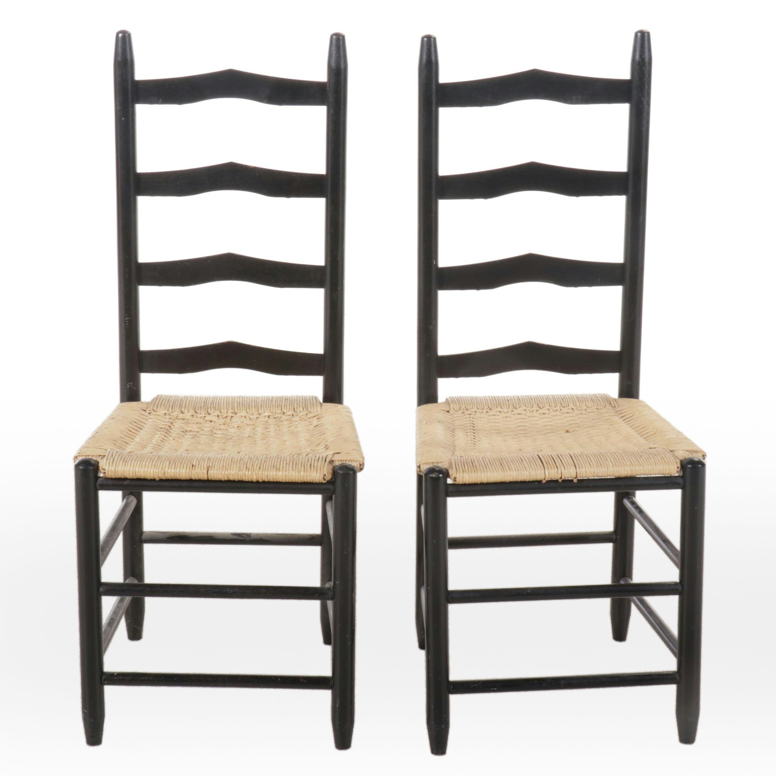 Pair of Ladderback Side Chairs with Woven Seats