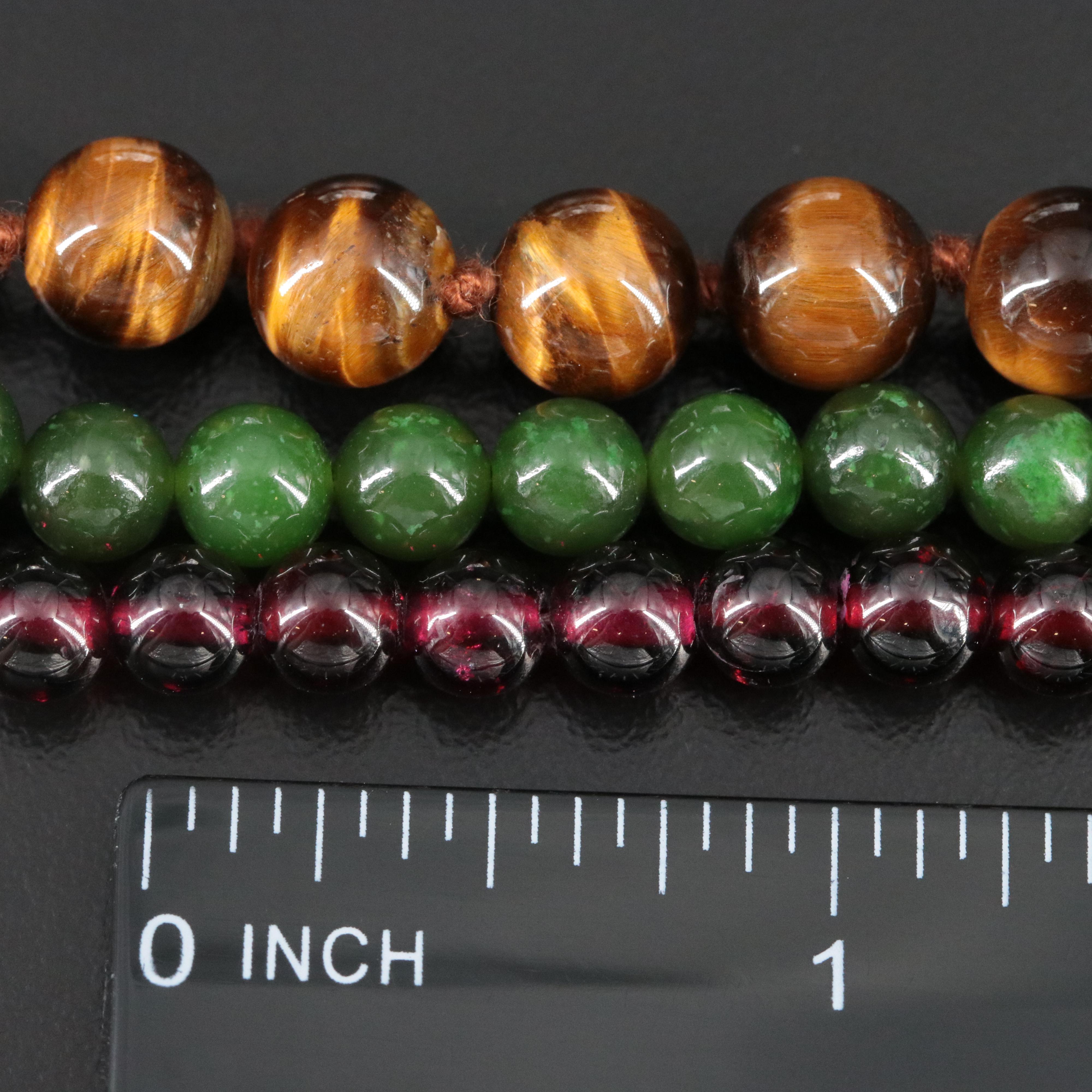 Garnet, Serpentine and Tiger's Eye Necklaces