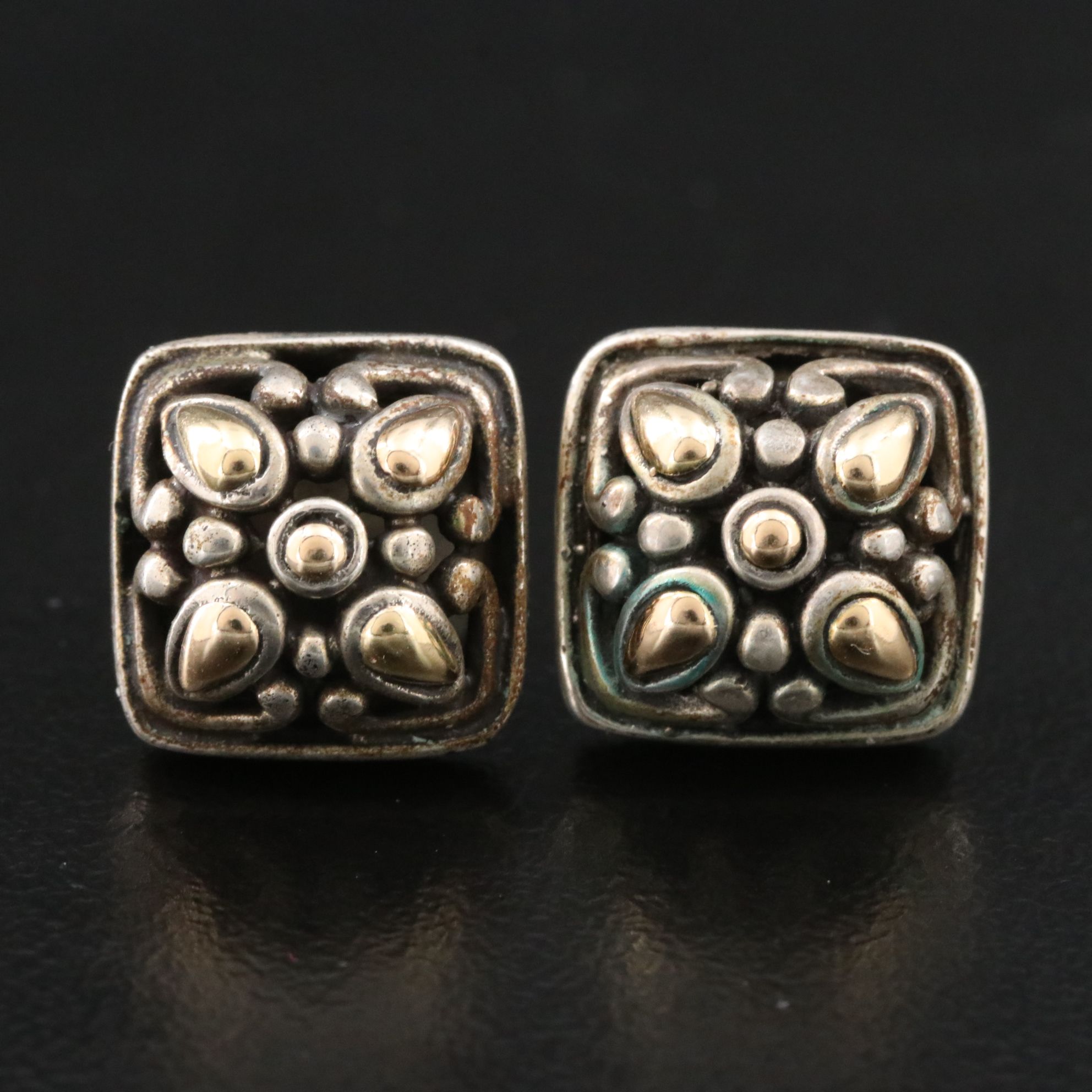 John Hardy Batu Sari Sterling and 18K Square Earrings