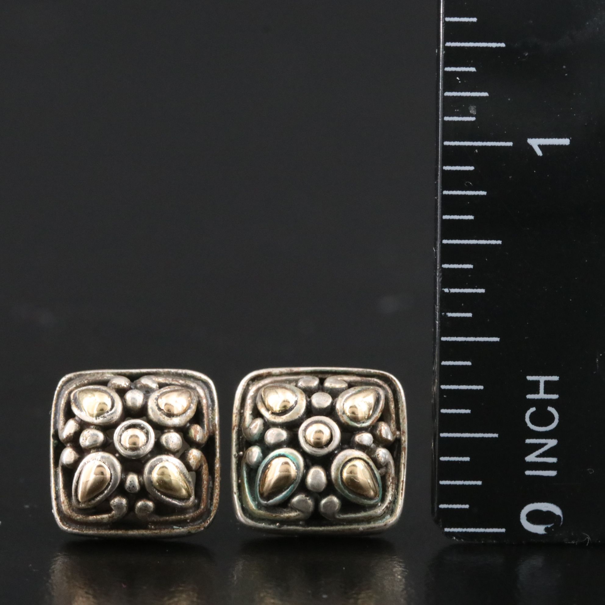 John Hardy Batu Sari Sterling and 18K Square Earrings