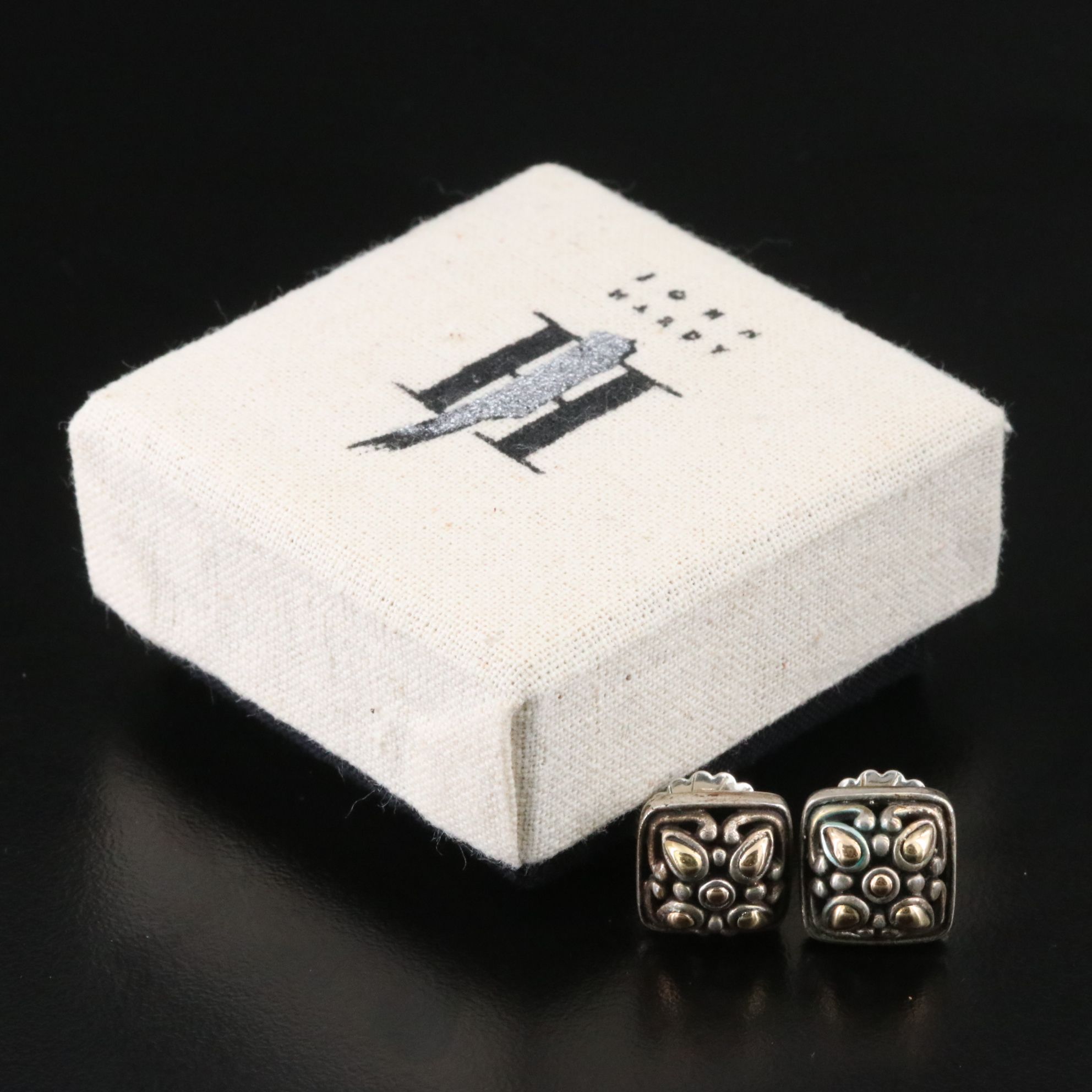 John Hardy Batu Sari Sterling and 18K Square Earrings