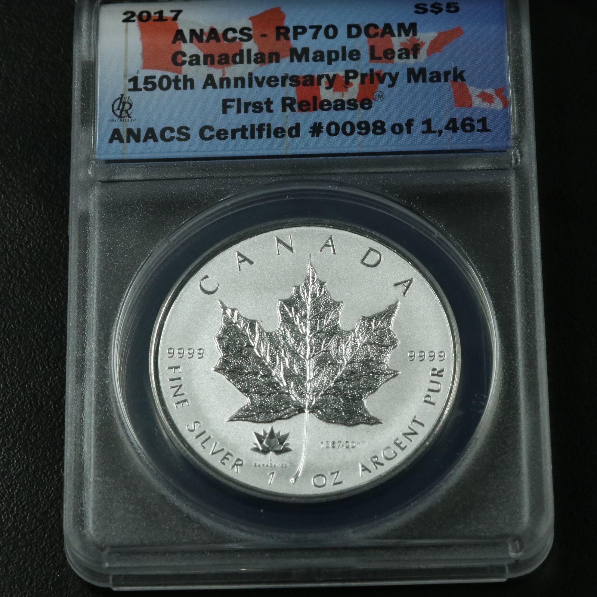 ANACS RP70 DCAM 2017 $5 Canadian Silver Maple Leaf 150th
