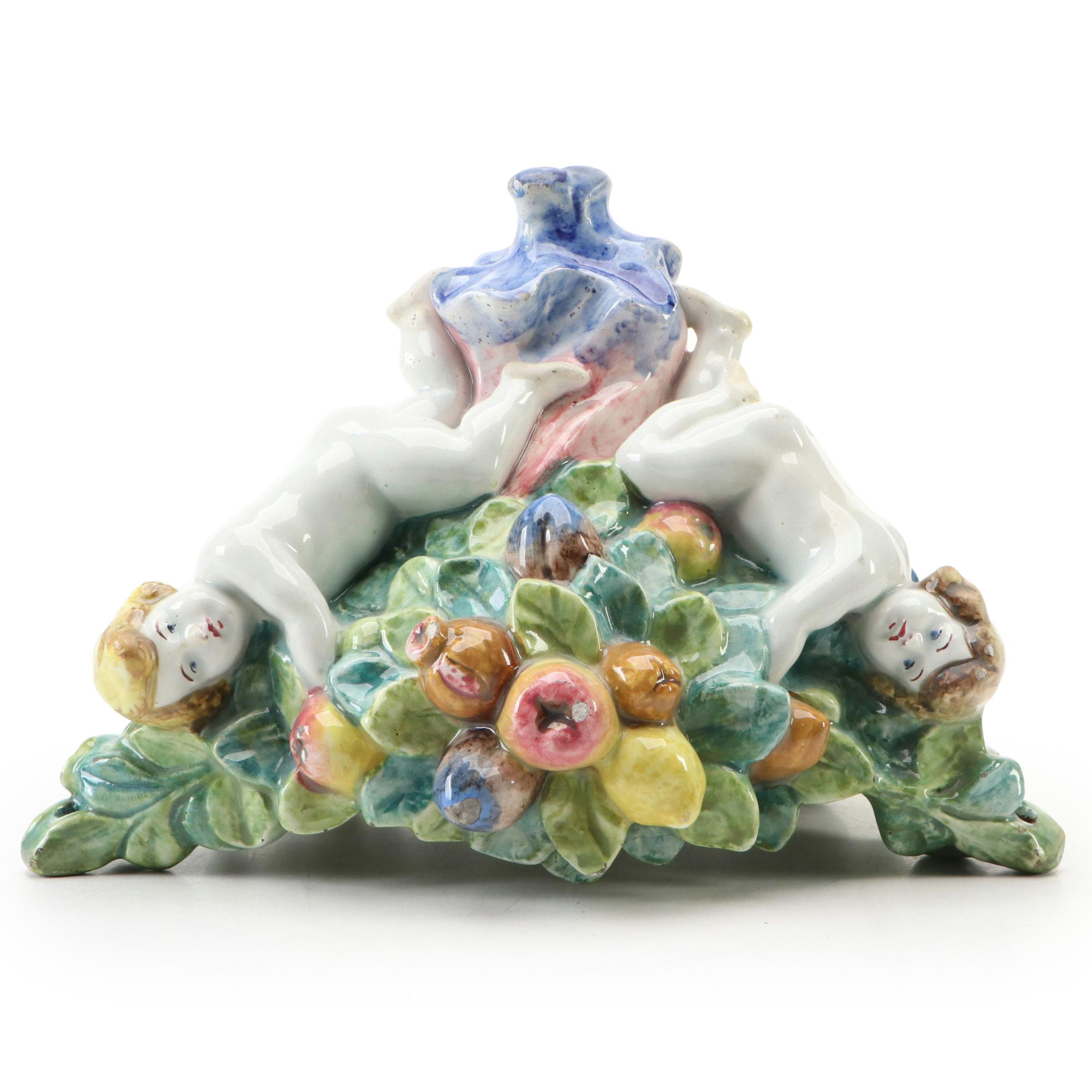 Italian Hand-Painted Majolica Cherub Figurine