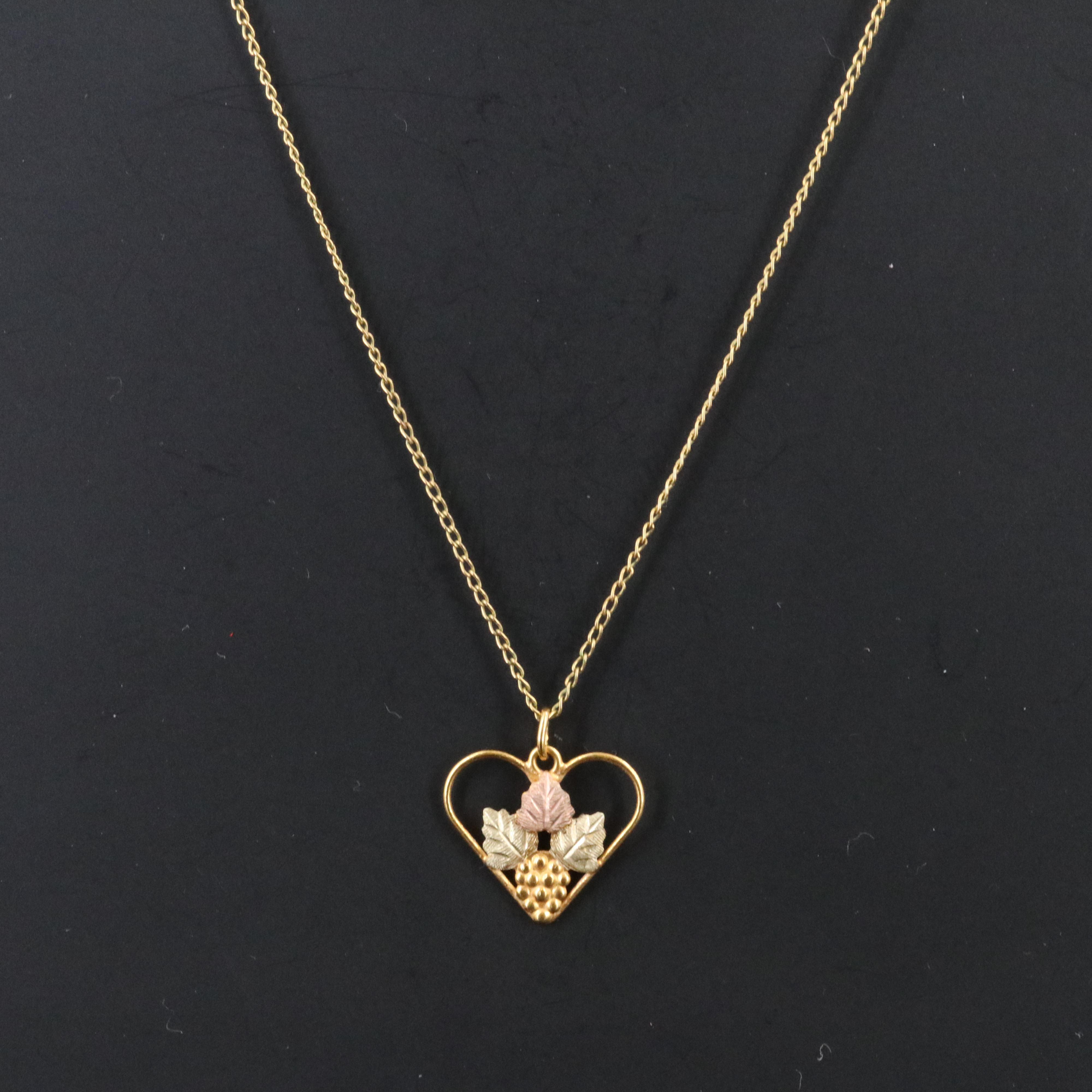 Landstrom's 10K Tri-Color Grape Leaf Pendant on Gold-Filled Chain Necklace