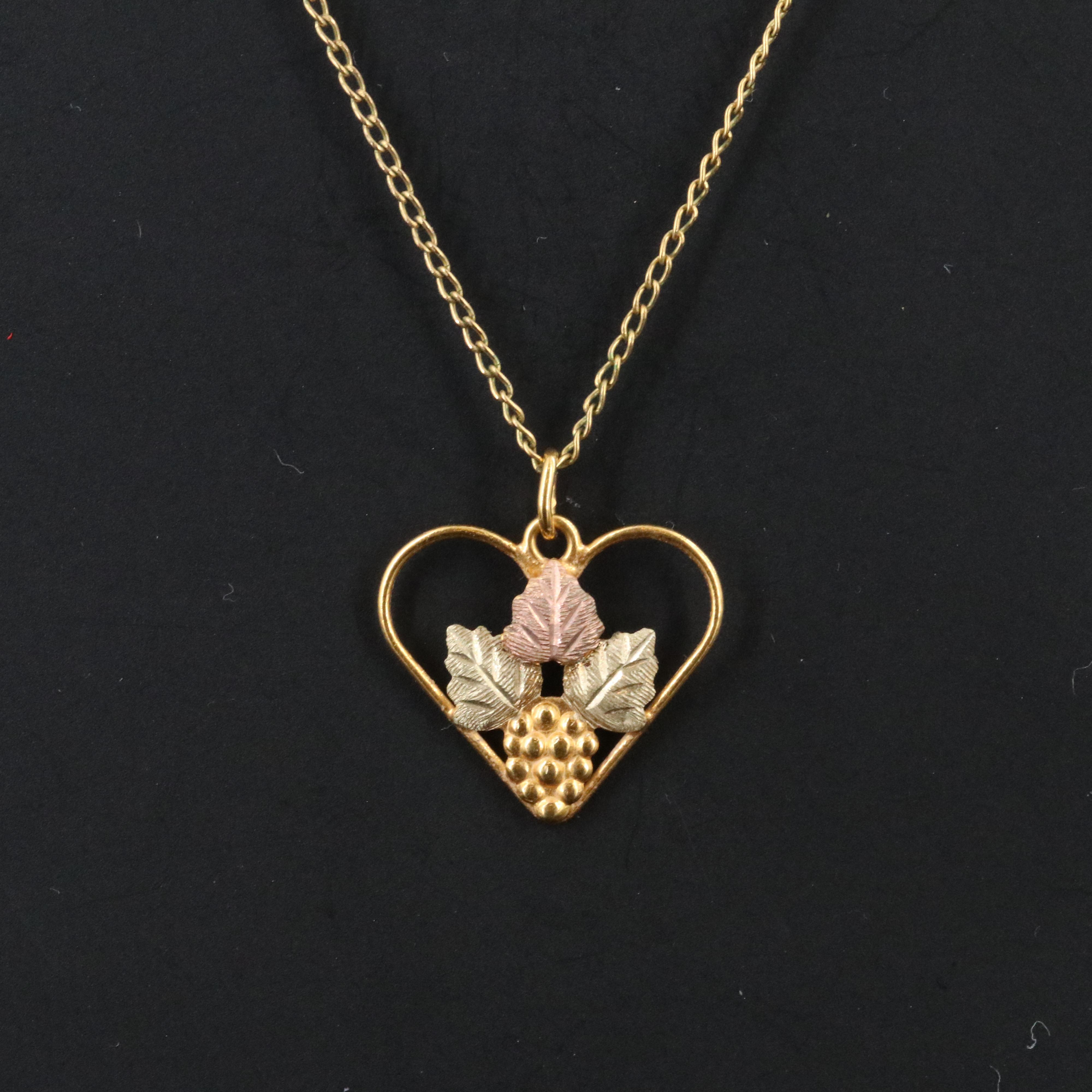 Landstrom's 10K Tri-Color Grape Leaf Pendant on Gold-Filled Chain Necklace