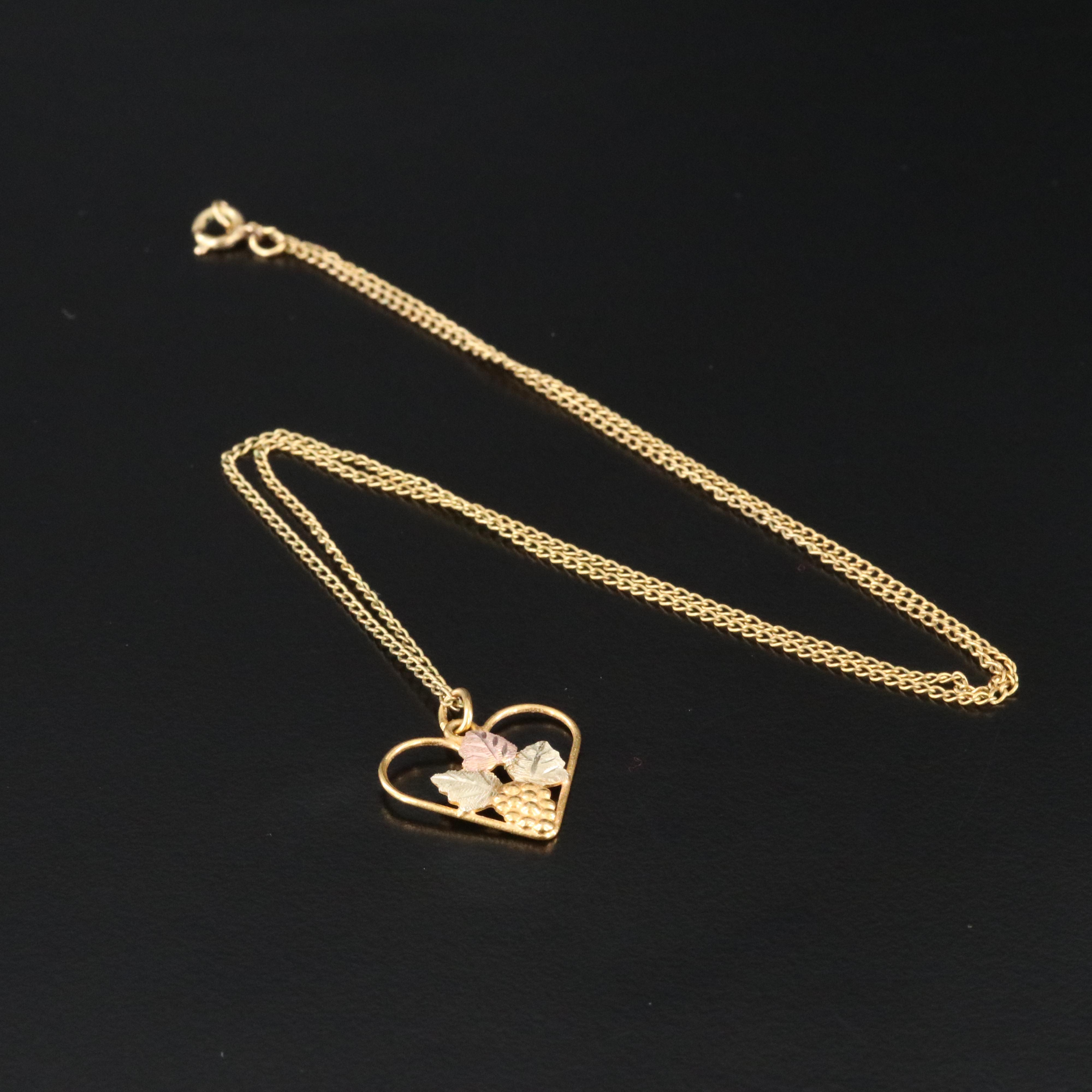 Landstrom's 10K Tri-Color Grape Leaf Pendant on Gold-Filled Chain Necklace