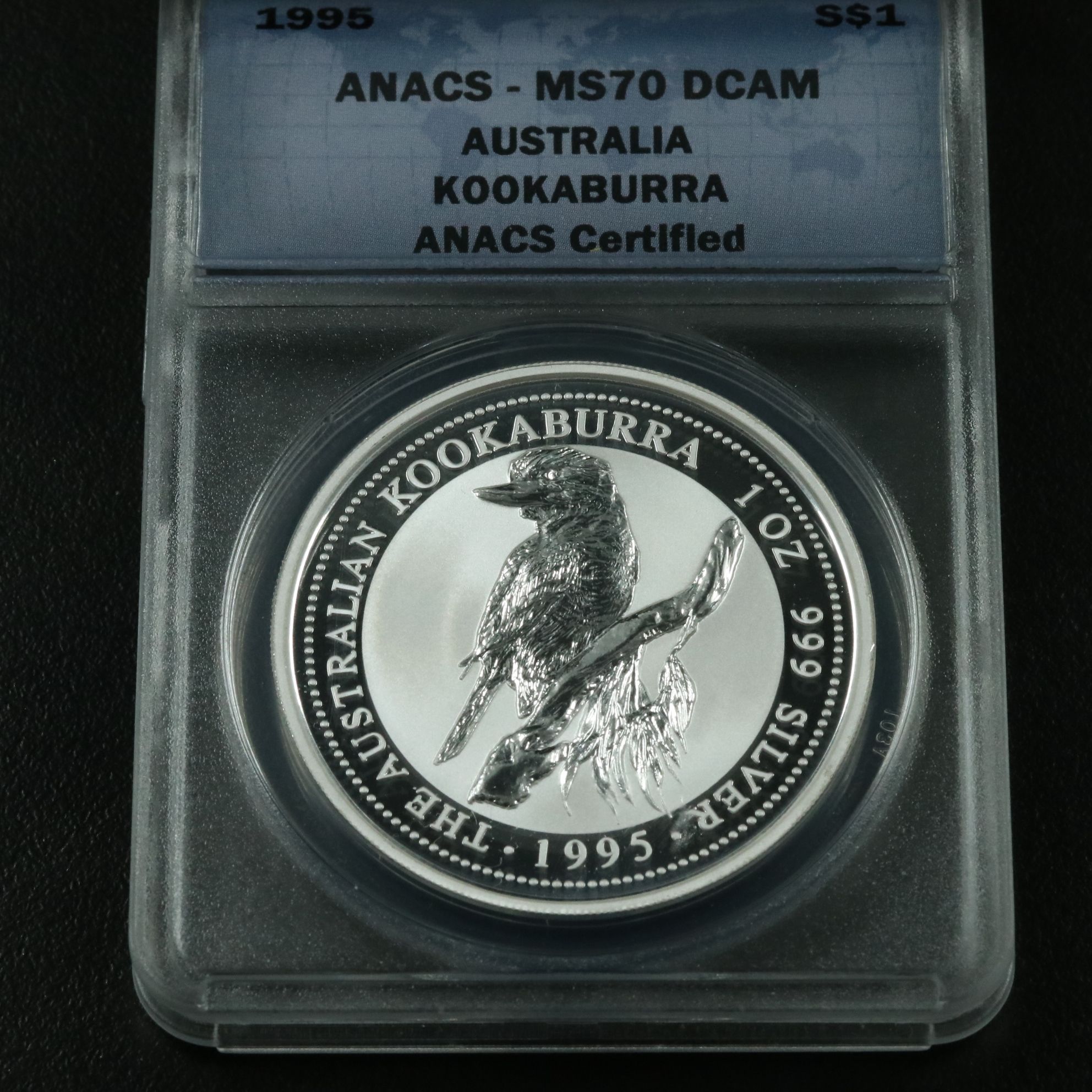 ANACS MS70 DCAM 1995 Australia $1 Kookaburra Silver Coin