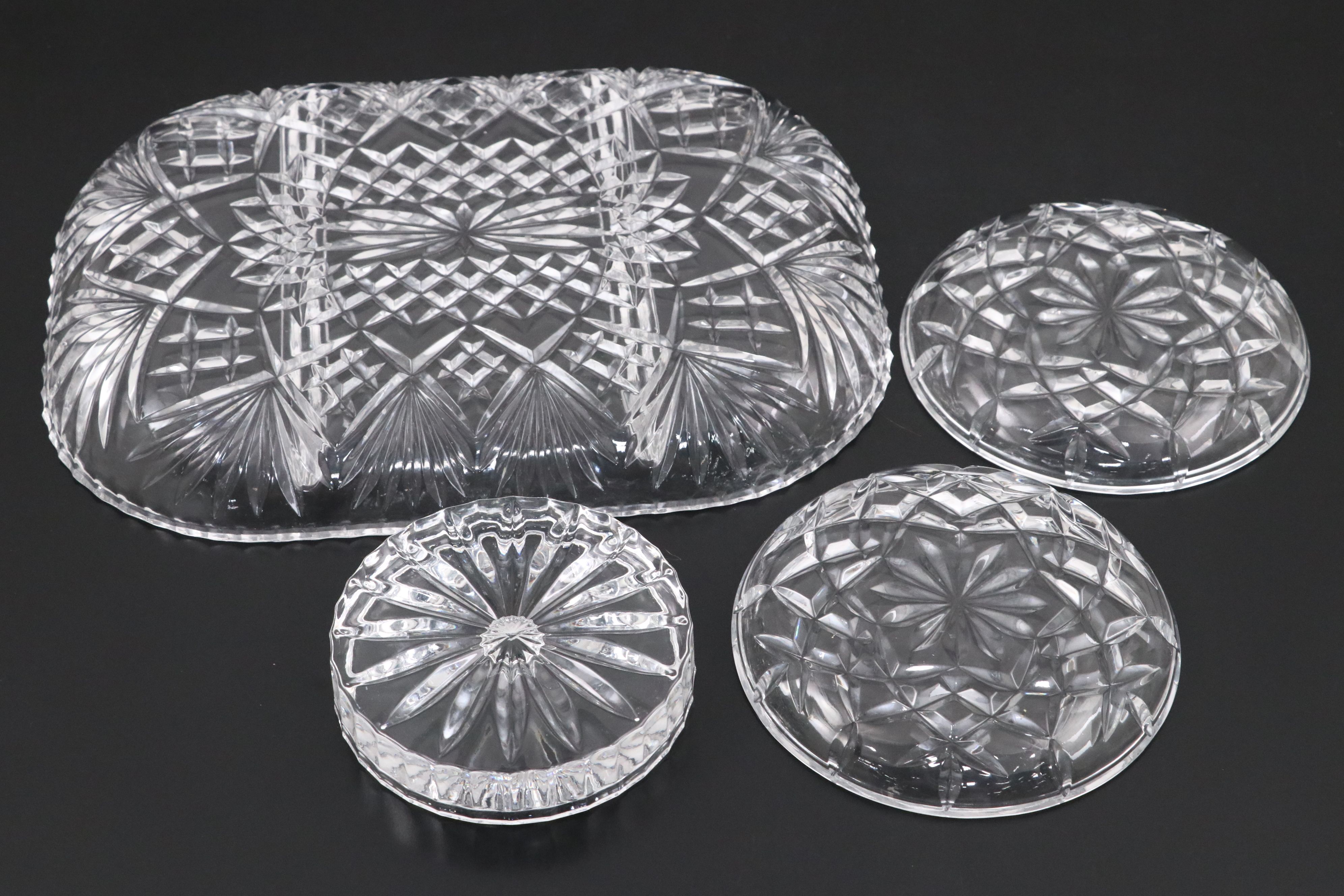 Cut Crystal Footed Candy Dish with Pitcher and Other Serveware