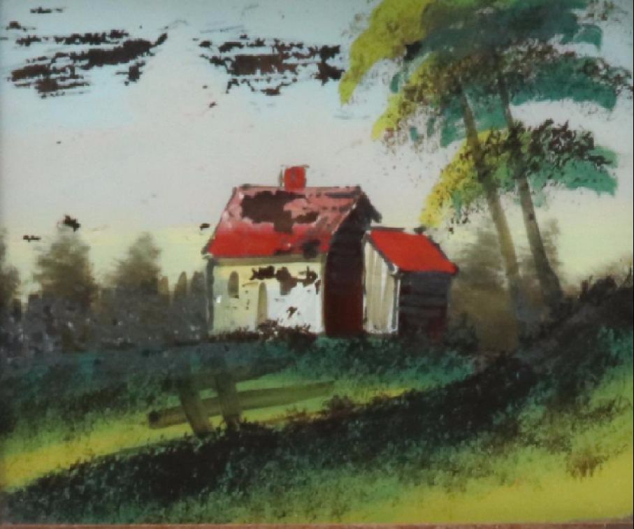 American Empire Trumeau Mirror with Reverse Painted Glass Panel