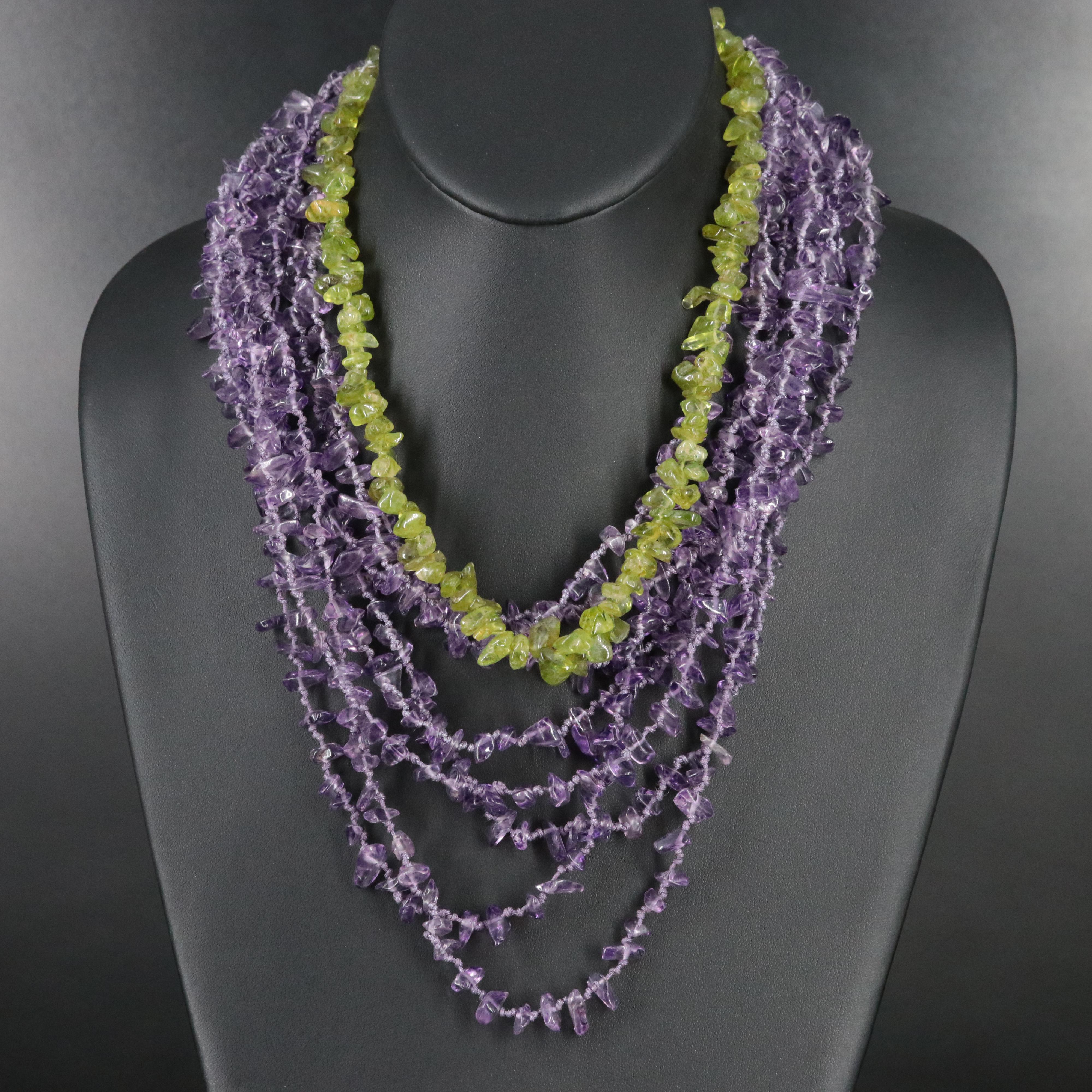 Amethyst and Peridot Bead Necklaces