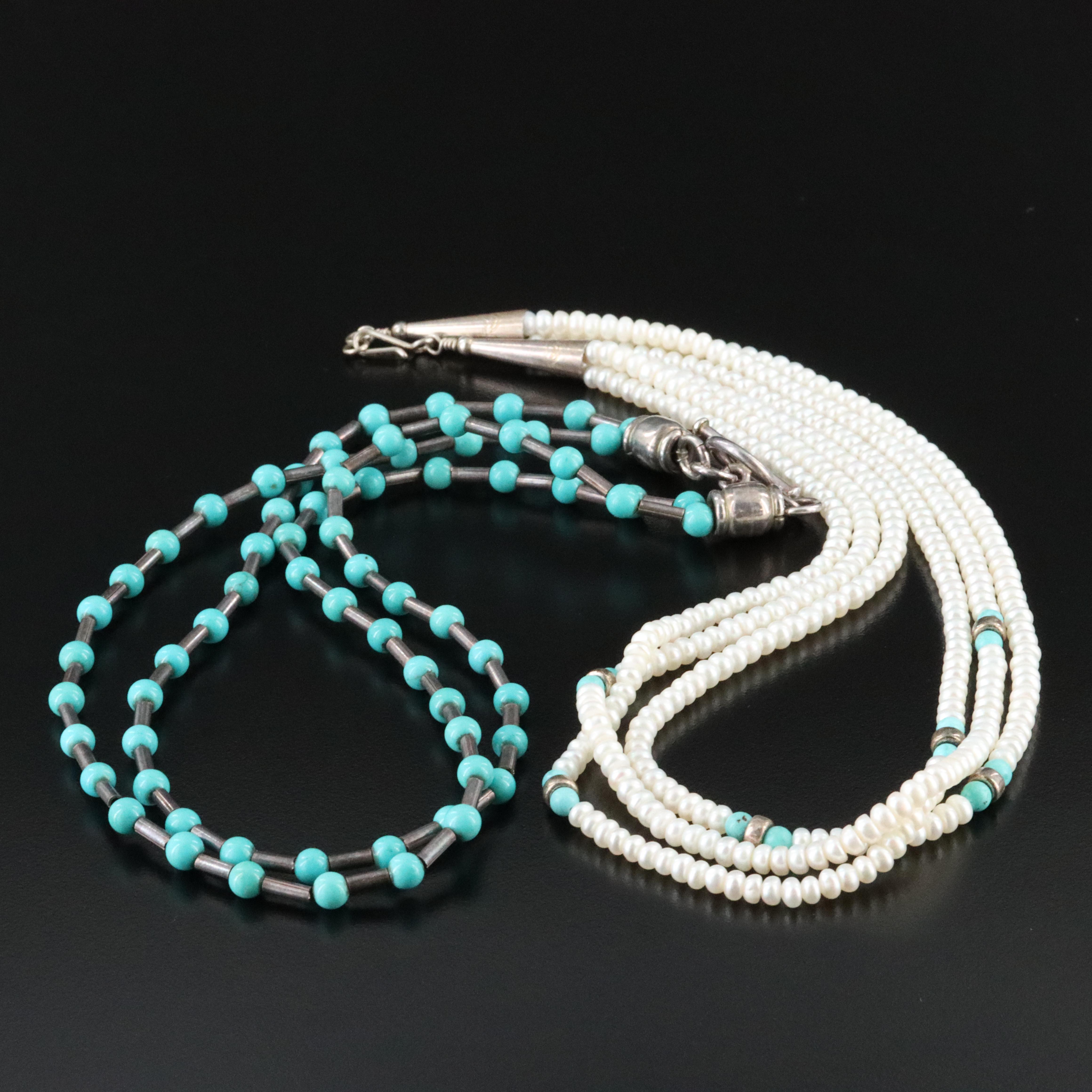 Sterling Pearl and Turquoise Necklaces