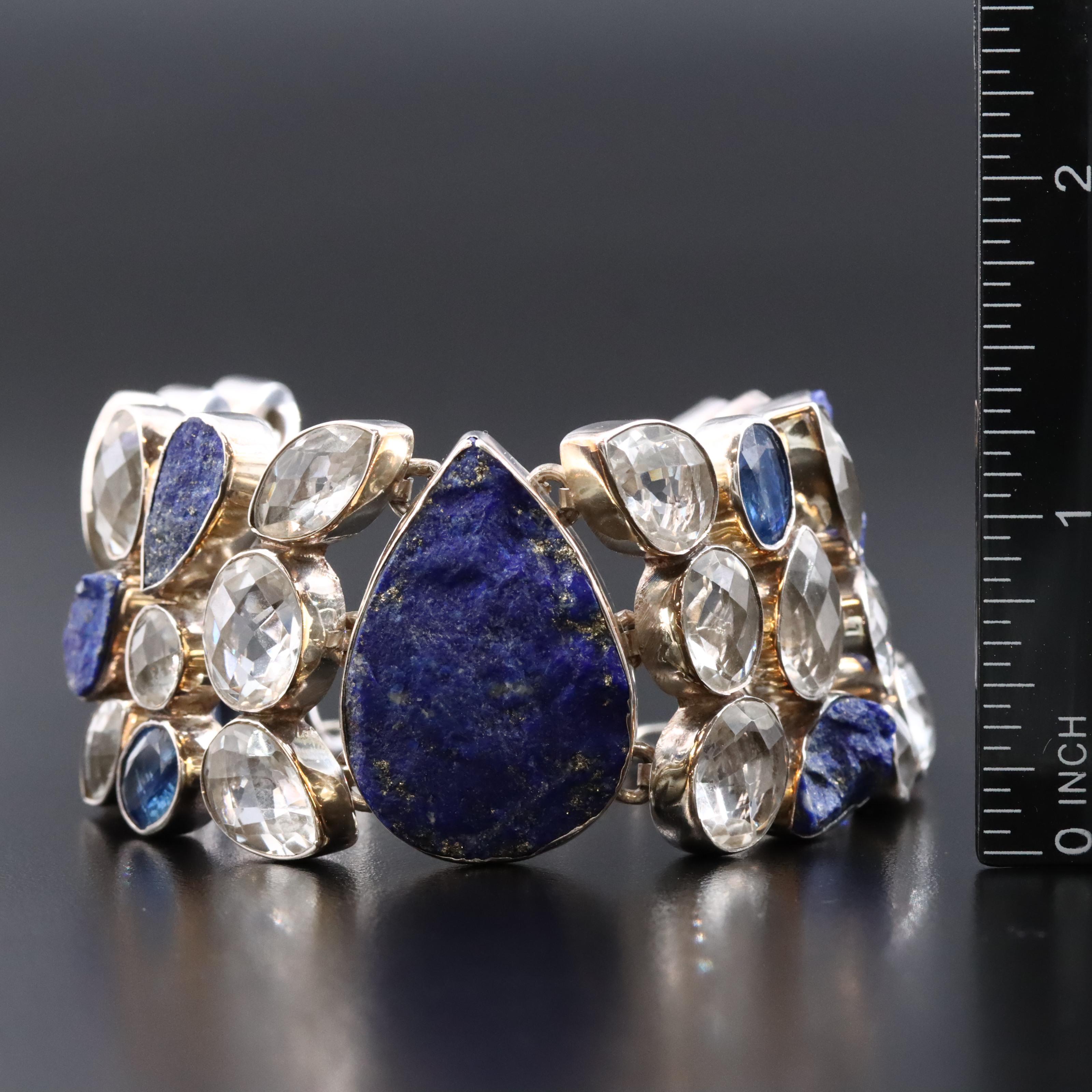 Sterling Lapis Lazuli, Kyanite and Quartz Bracelet