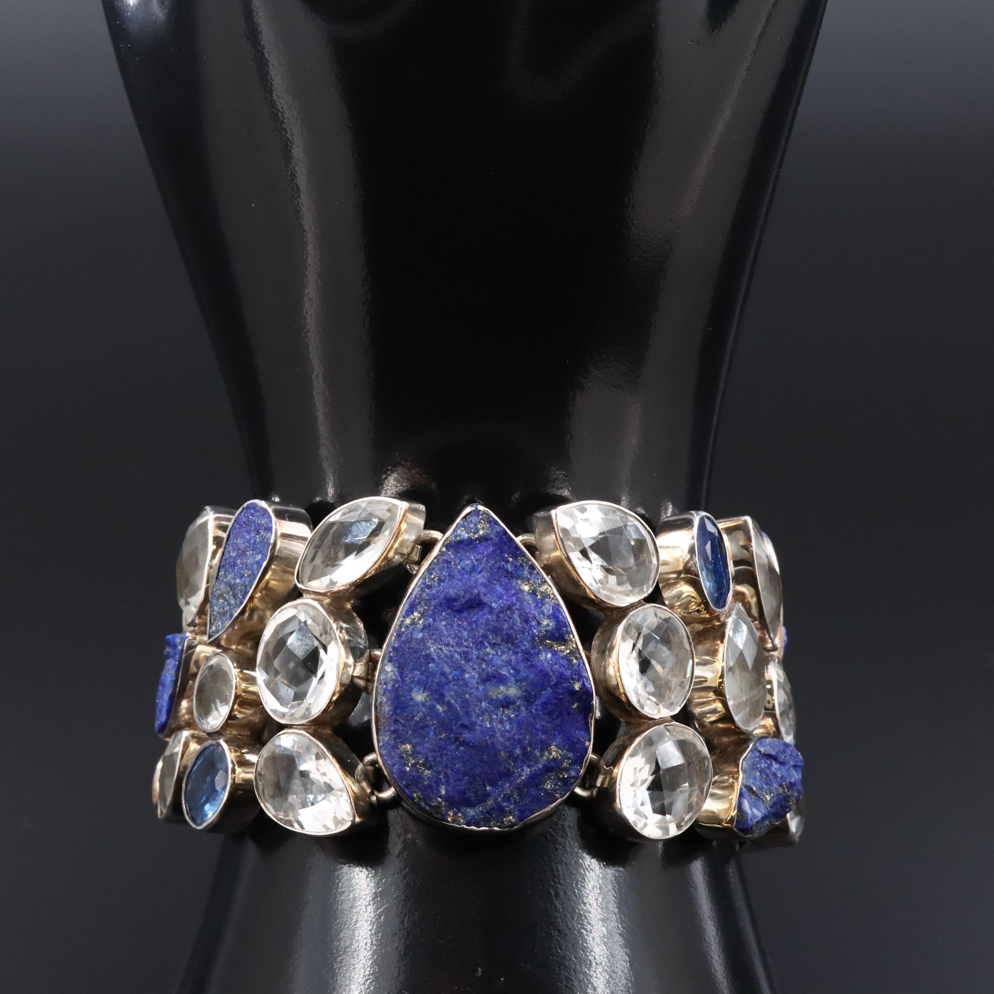 Sterling Lapis Lazuli, Kyanite and Quartz Bracelet