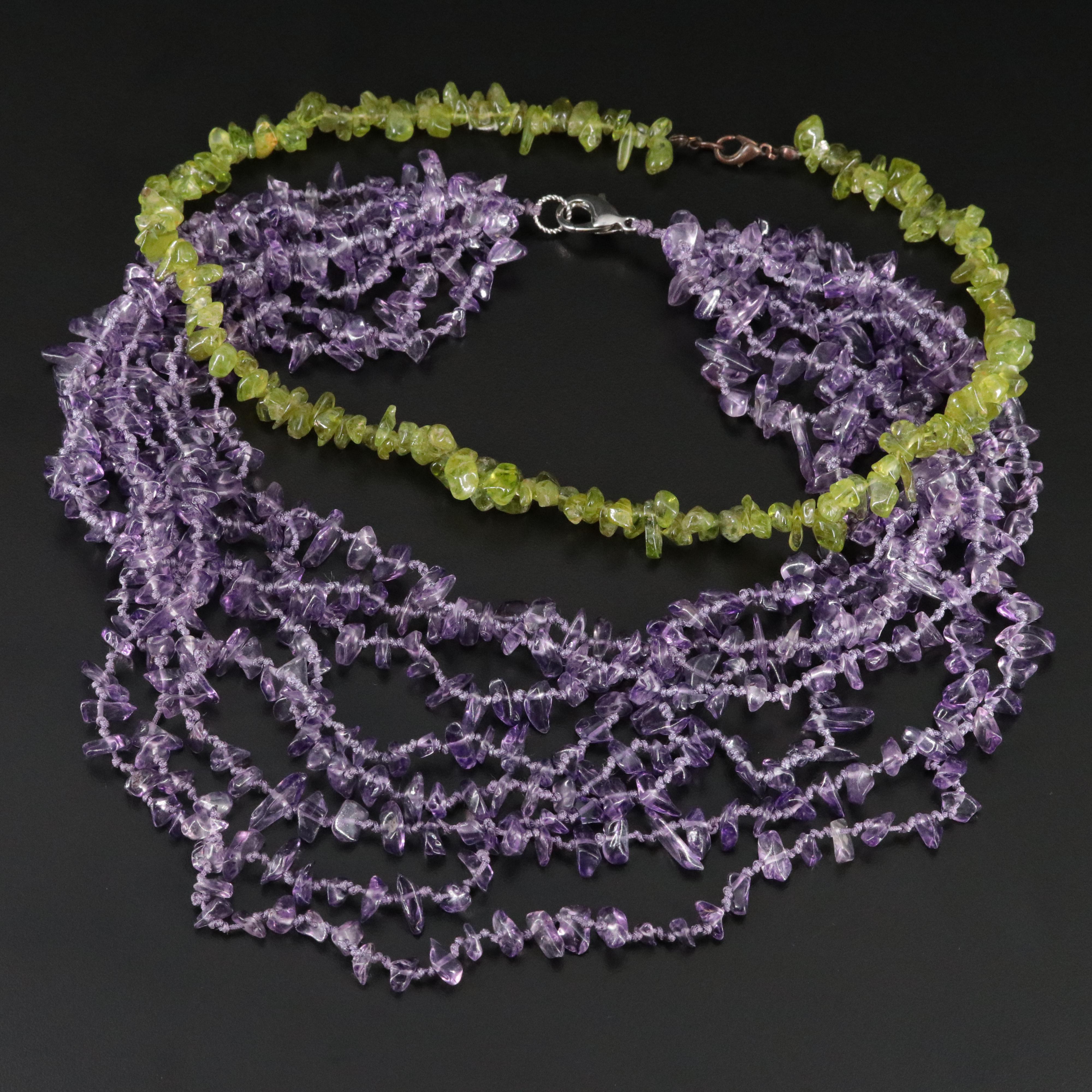 Amethyst and Peridot Bead Necklaces