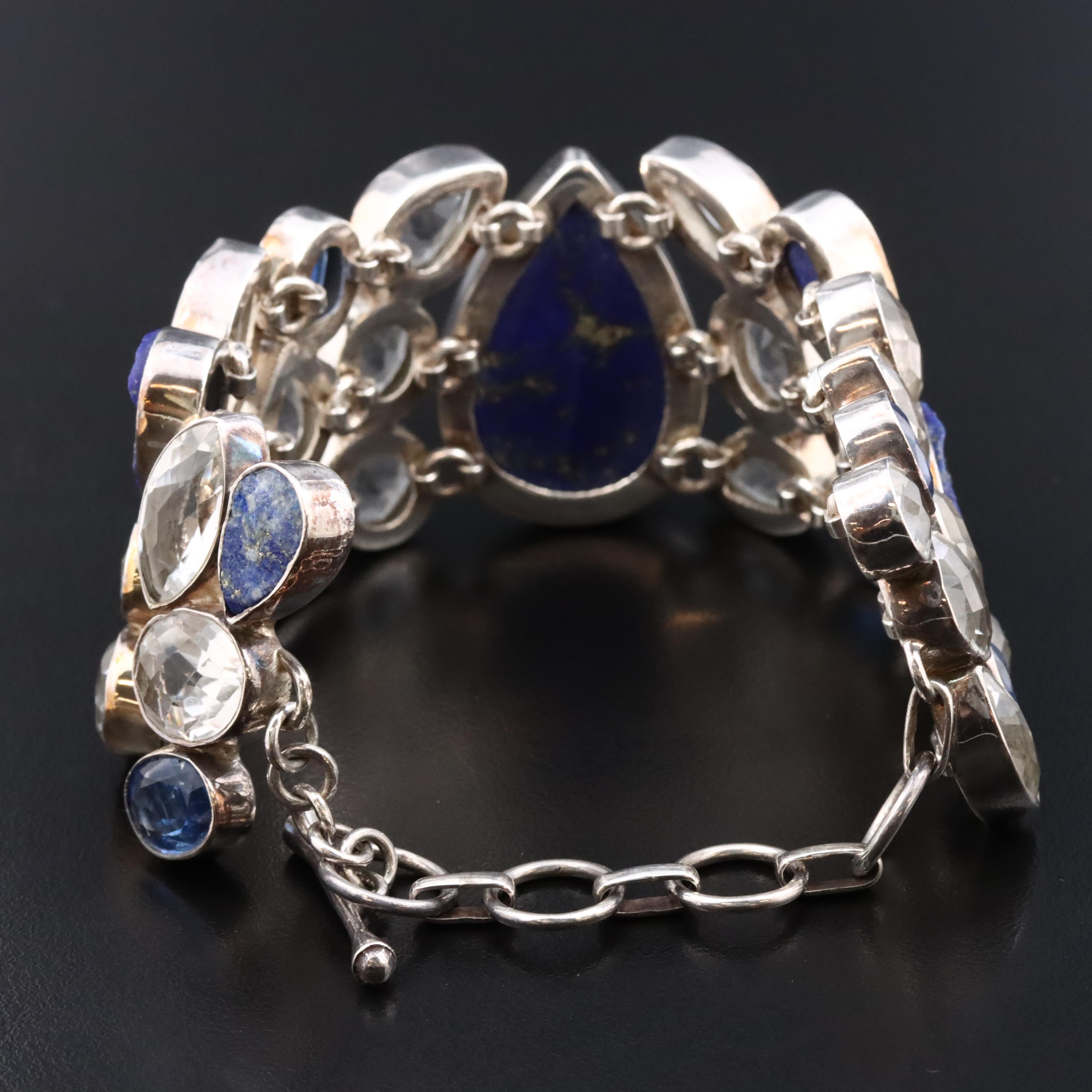 Sterling Lapis Lazuli, Kyanite and Quartz Bracelet