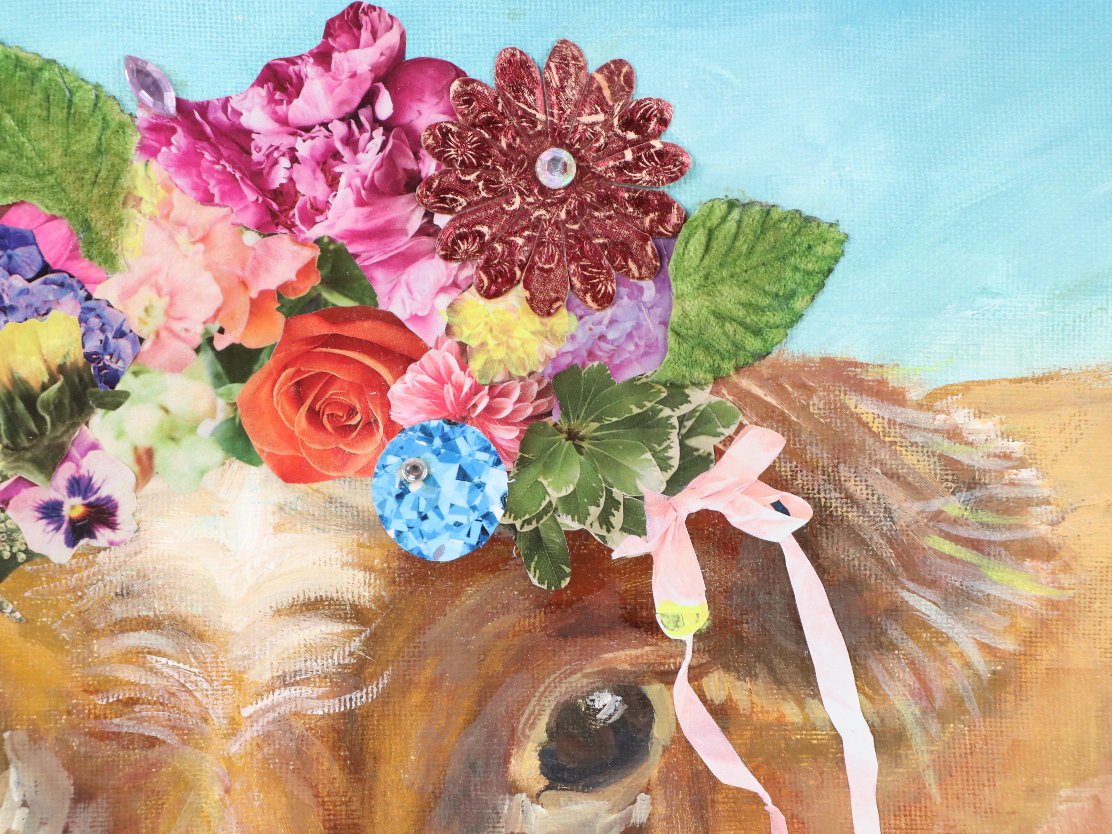 N. Langhans Cow Portrait Mixed Media Acrylic Painting "Beulah," 2019