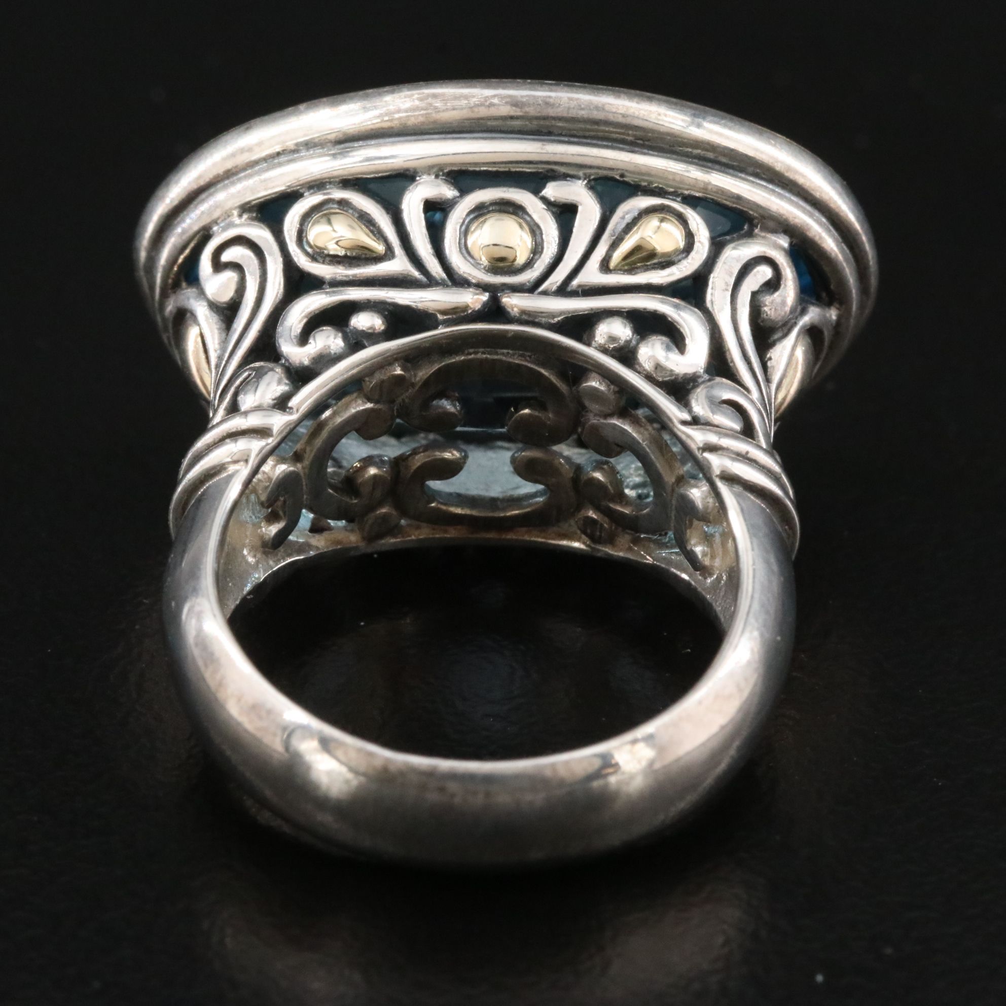 John Hardy Batu Sari Sterling and 18K Blue Topaz Ring